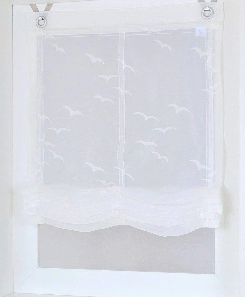 Roleta rzymska z oczkami, biała, przezroczysta, morski ptak morski, szerokość 60 cm x wysokość 130 cm