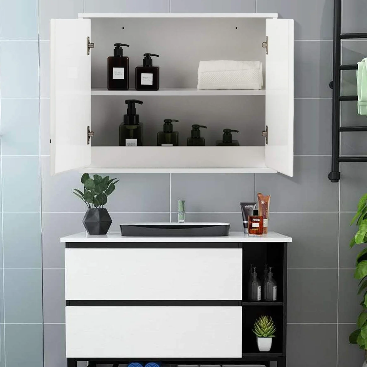 COSTWAY Dwudrzwiowa szafka z lustrem MDF 55x14x45 do łazienki
