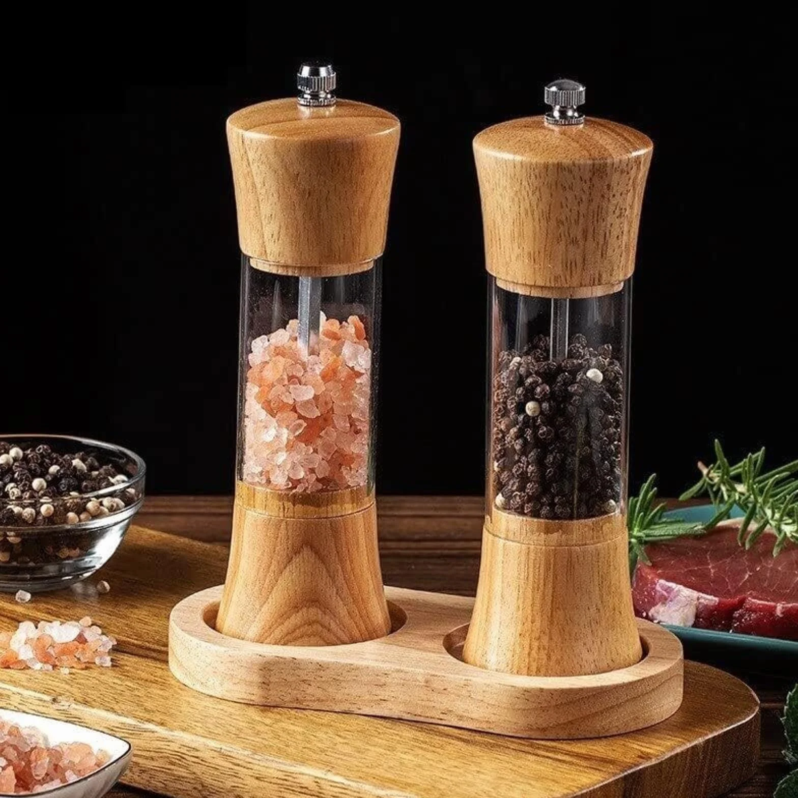 Młynek Do Przypraw Pieprzu Drewniany Młynek Do Pieprzu Przezroczysty Soli I Ręczny Ziół Przyprawowych Narzędzia Kuchenne Do Różnych Przypraw(1pcs)