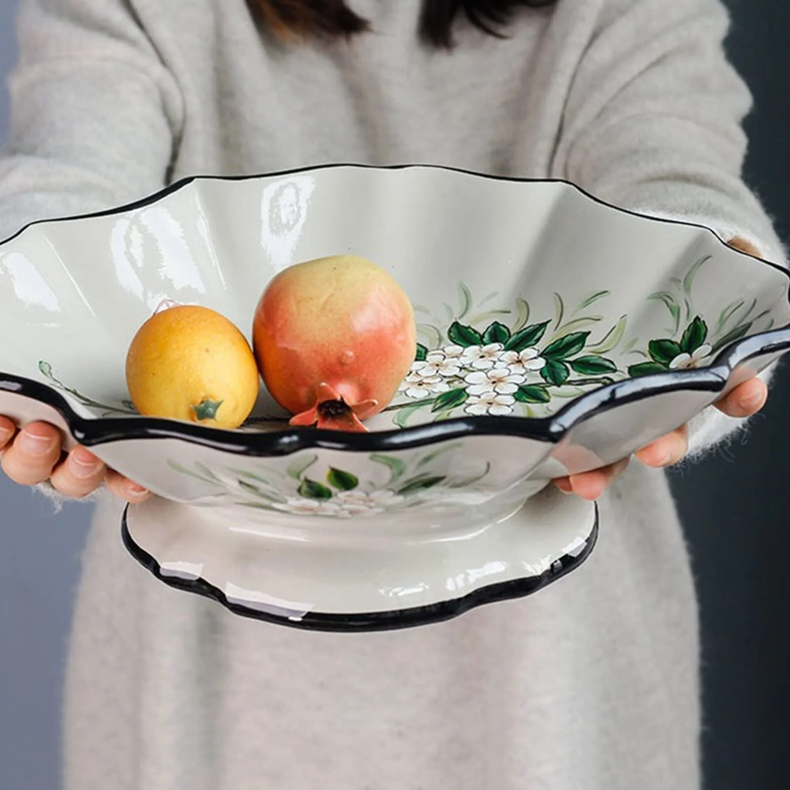 świąteczne naczynia do serwowania Ceramiczna, ręcznie malowana miska na owoce Dekoracyjny cokół Miska na owoce Owocowe przekąski deserowe Stojak do serwowania na blaty kuchenne lub element centralny
