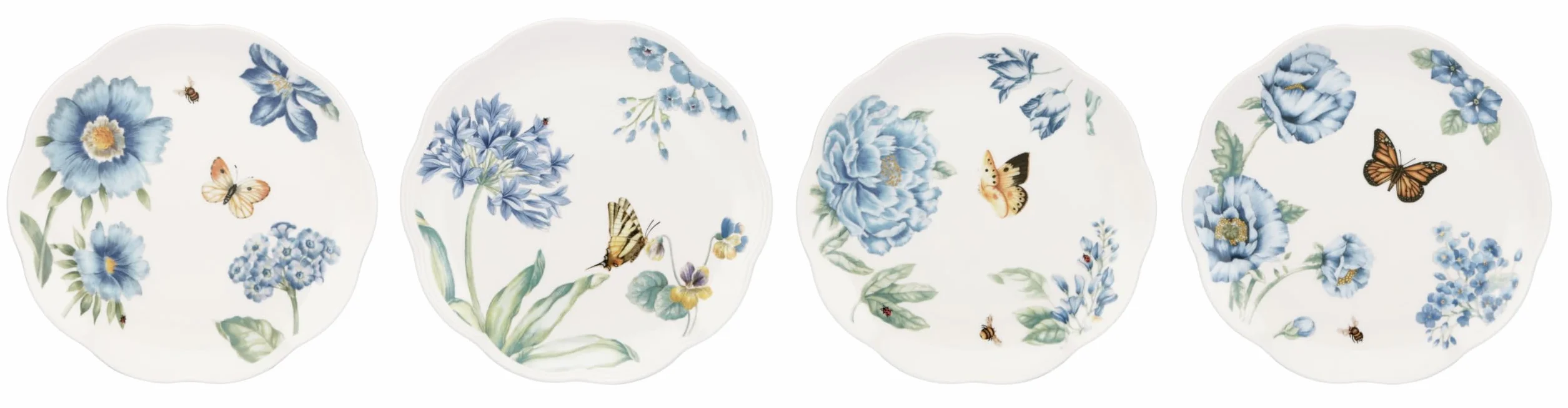 Lenox Butterfly Meadow talerze deserowe, niebieskie, sortowane, 4 sztuki
