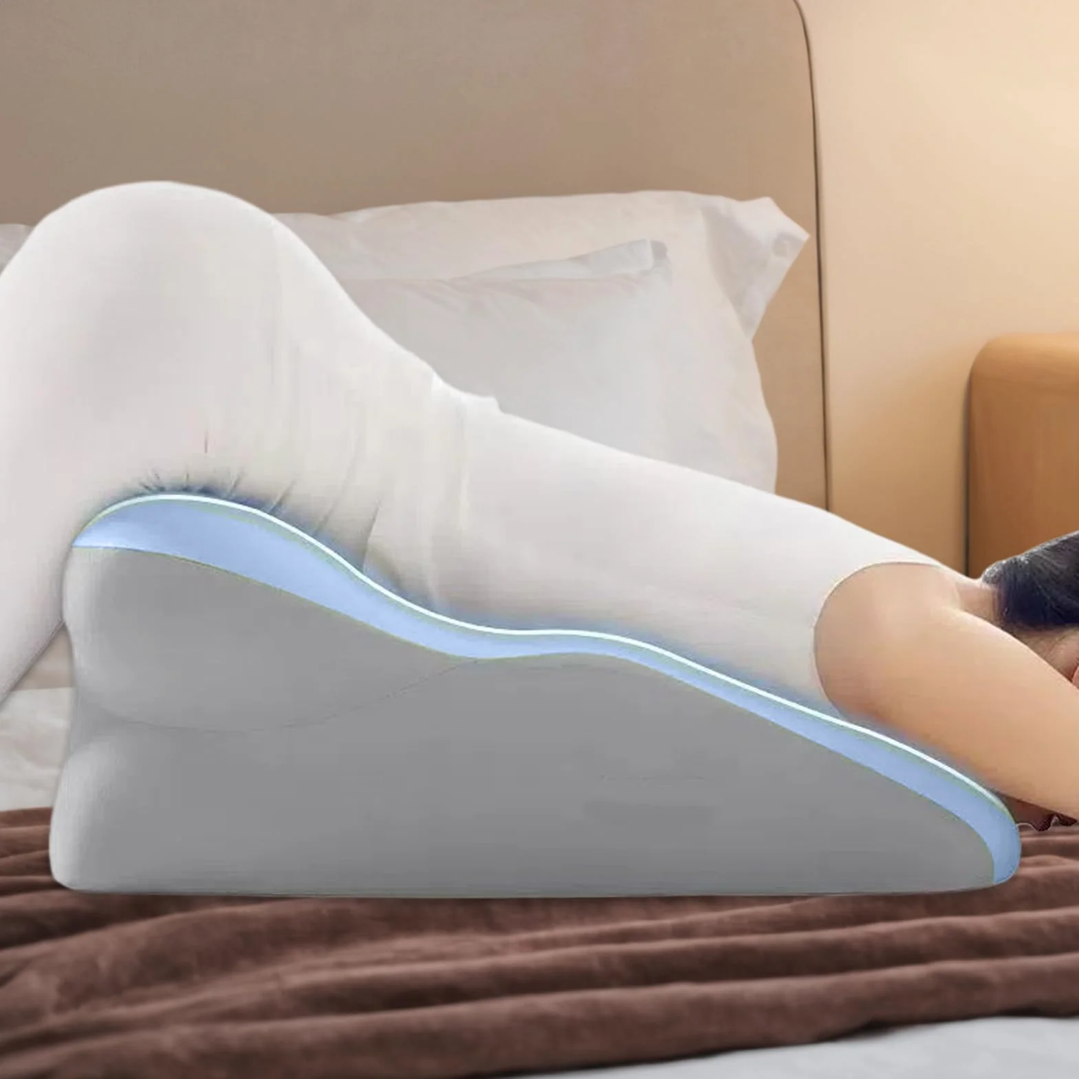 Poduszka łóżka, poduszka do pianki z pamięcią do spania, wygodne poduszki wspierające ergonomicznym desigem, wsparcie lędźwiowe dla sypialnych, siedzących, czytania i relaksu, 21.65x15.75x9,84 inch