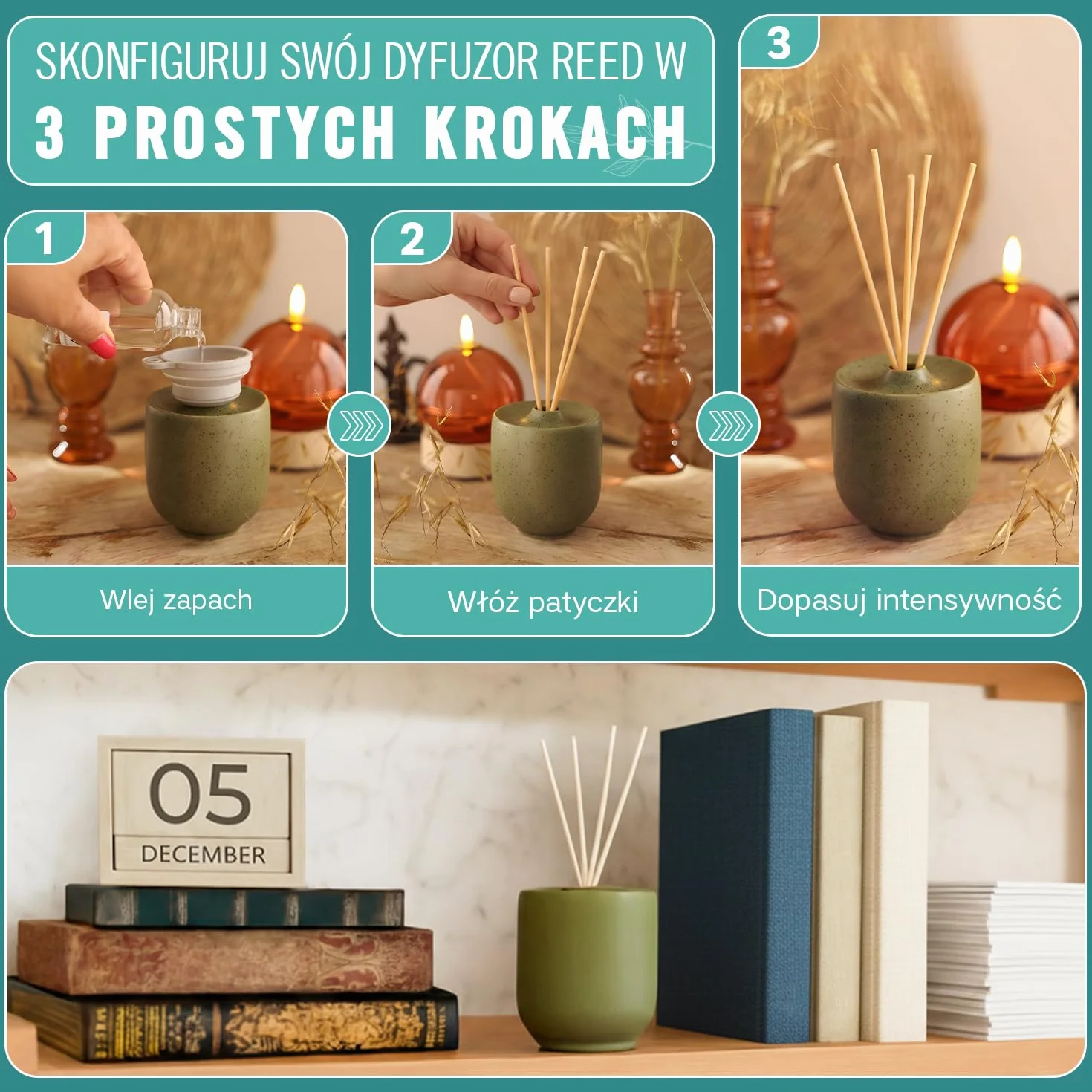 Ceramiczny dyfuzor zapachowy do pomieszczeń o pojemności 100 ml z 5 patyczkami – Dyfuzor zapachowy do domu – Dyfuzor aromaterapeutyczny, dyfuzor olejków eterycznych i aromatów do łazienki i salonu