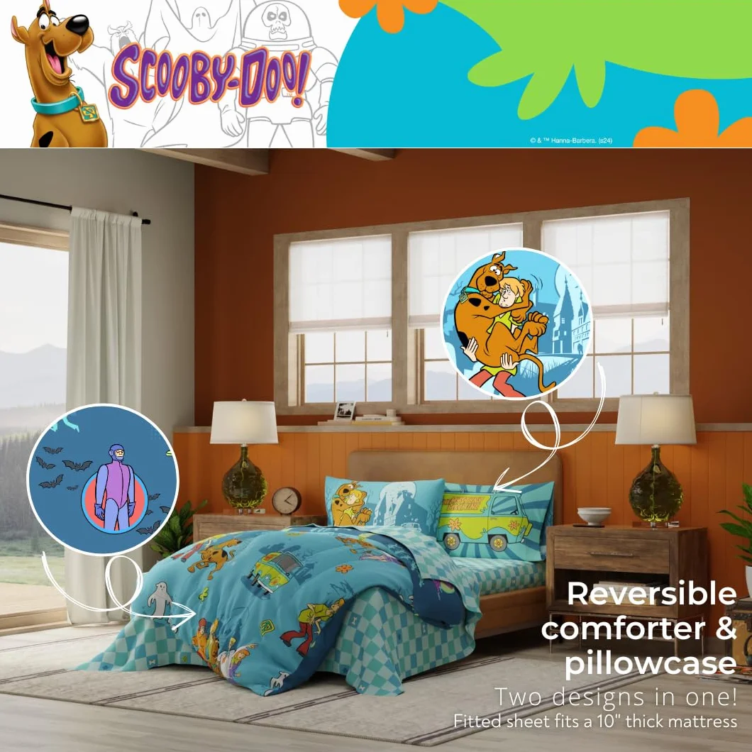 Franco Scooby Doo Pościel 7-częściowy dwustronny zestaw z poszewką łóżko podwójne Full