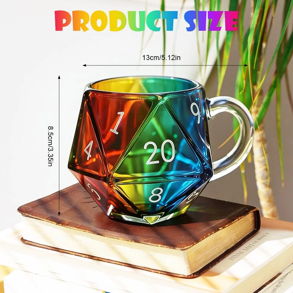 DASIAUTOEM Filiżanka do kawy z wielościenną kostką, D20, ceramiczna, 350 ml, z uchwytem, prezent dla fanów RPG i fantasy