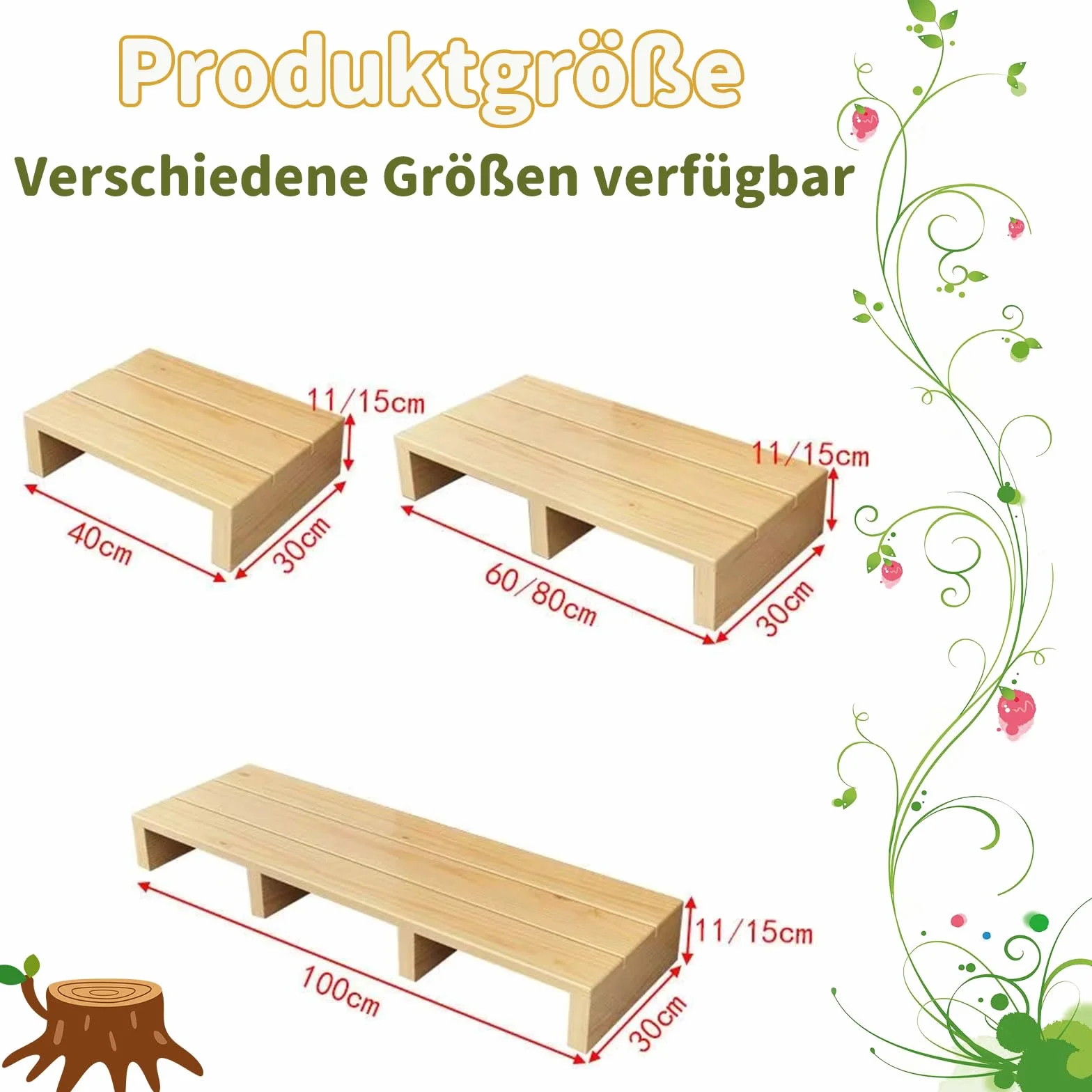 Drewniany stopień - 11/15 cm wysokość nie wymaga montażu, idealny do łazienki, kuchni, sypialni, podpórka przy łóżku dla osób starszych 80 * 30 * 11 cm Design