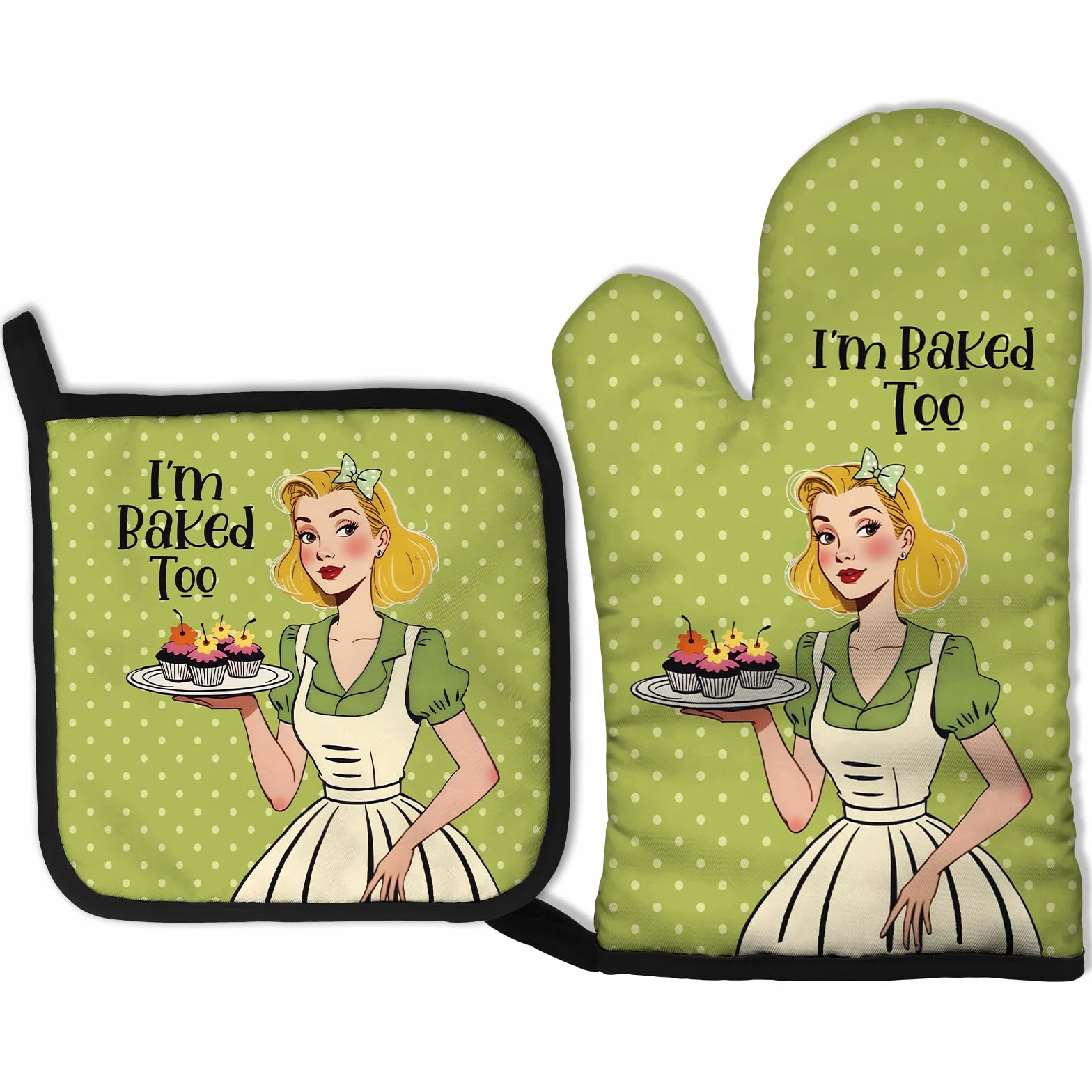 I'm Baked Too, zabawny zestaw rękawic kuchennych i uchwytów do garnków, idealny dla miłośników pieczenia, piekarzy, mamy, żony, dziewczyny, prezent urodzinowy na parapetówkę, modny dwustronny
