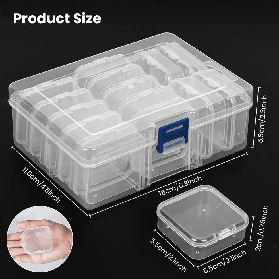 Mini przezroczyste plastikowe pudełka do przechowywania 5.5x5.5x2 cm 15 sztuk na małe przedmioty