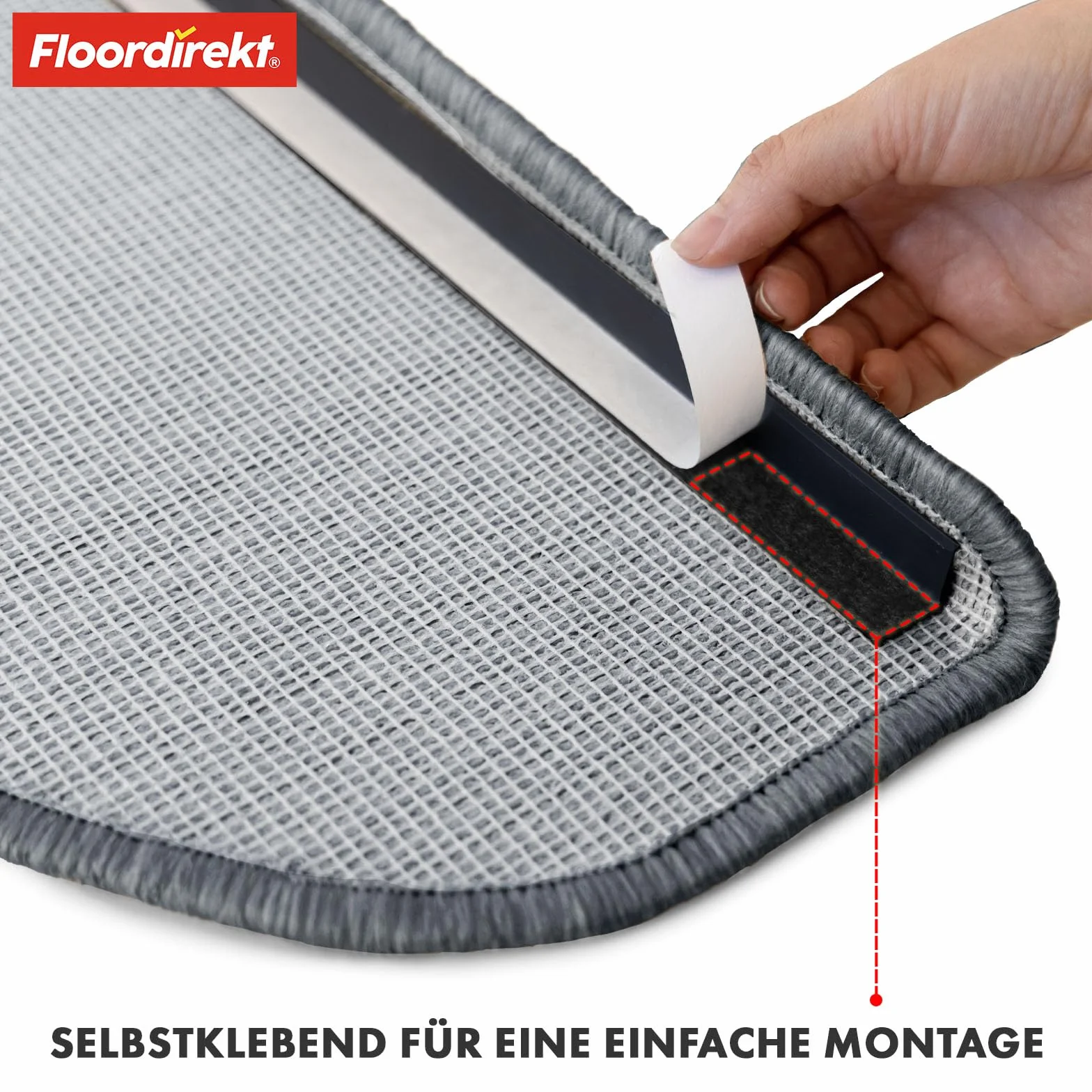 Floordirekt 1 x mata na schody wewnątrz, dywan na schody wewnątrz, dywan na stopnie schodowe, dywan na schody (londyn, antracyt, 65 x 23 cm, półokrągłe)
