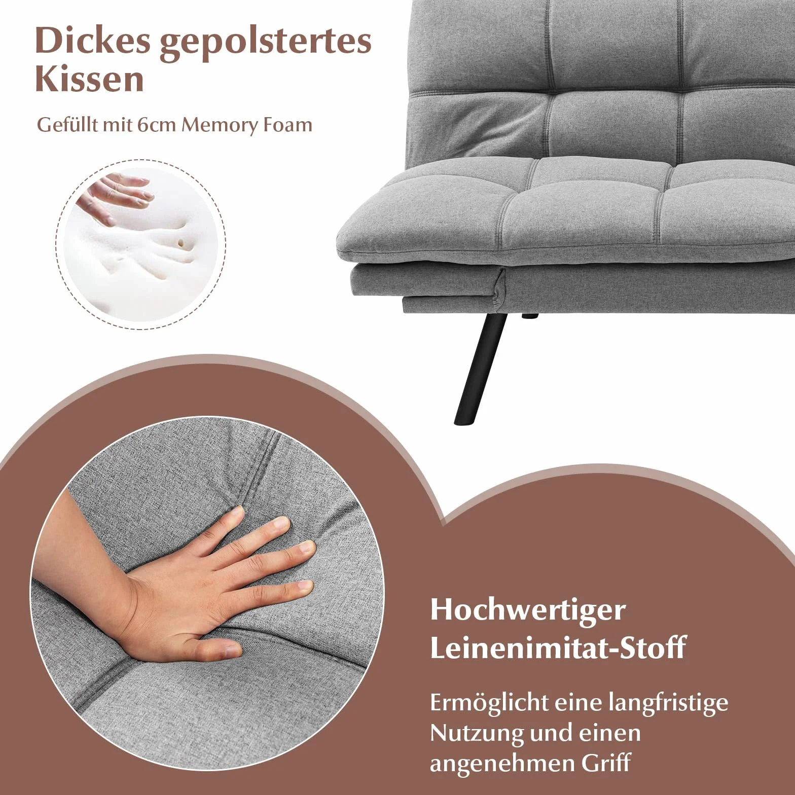 GOPLUS Kanapa z funkcją spania, sofa rozkładana z funkcją spania, 2-osobowa sofa z regulowanymi podłokietnikami, oparcie odchylane 105°/145°/180°, powierzchnia leżenia 182 x 106,5 cm, łóżko-sofa do