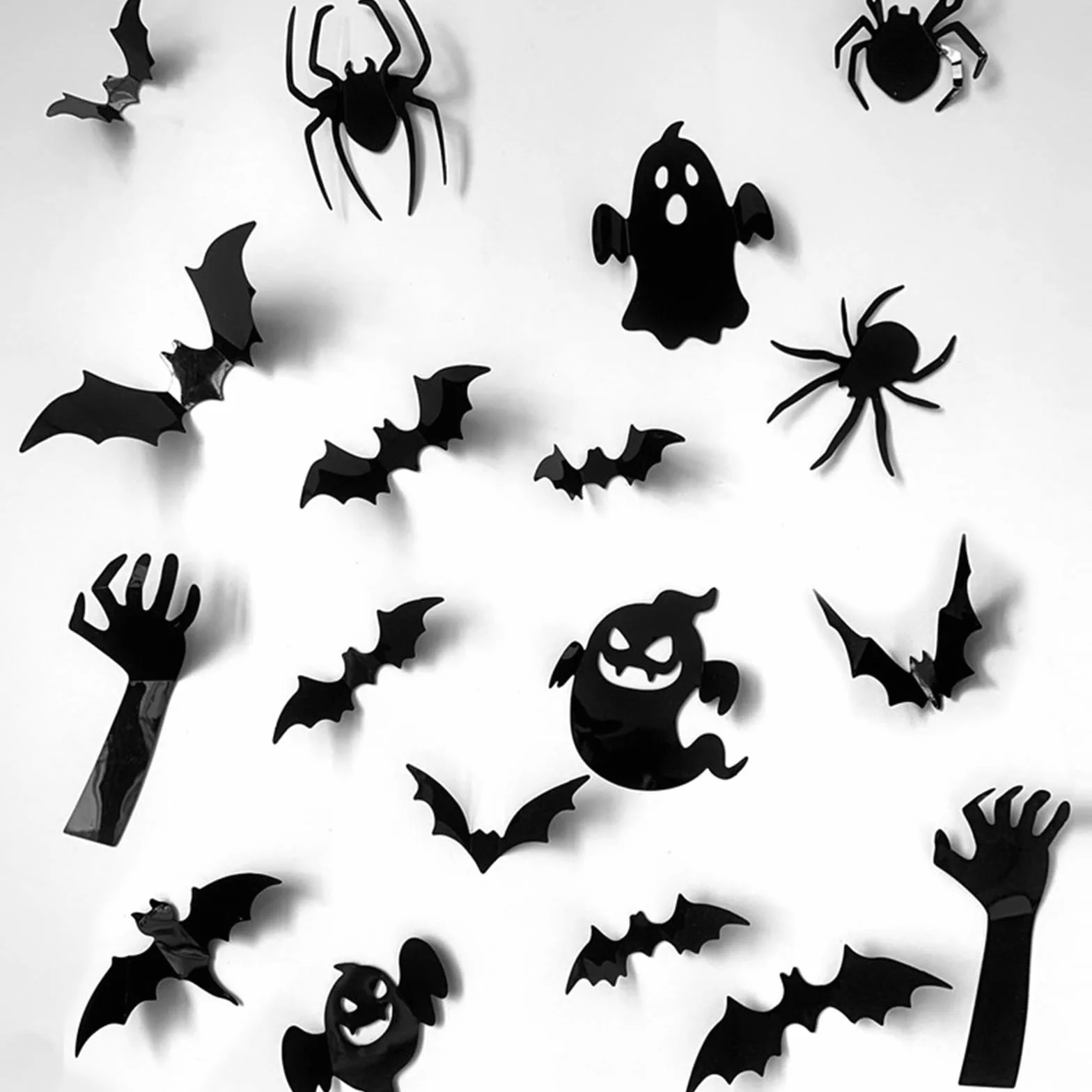 ALEGRE Duchy, Pająki, Nietoperze Dekoracja na Halloween, Zestaw naklejek 30 szt. na Halloween, zestaw przerażających naklejek 3D, naklejki z nietoperzami dekoracyjnymi+naklejki z pajęczyną dekoracyjną