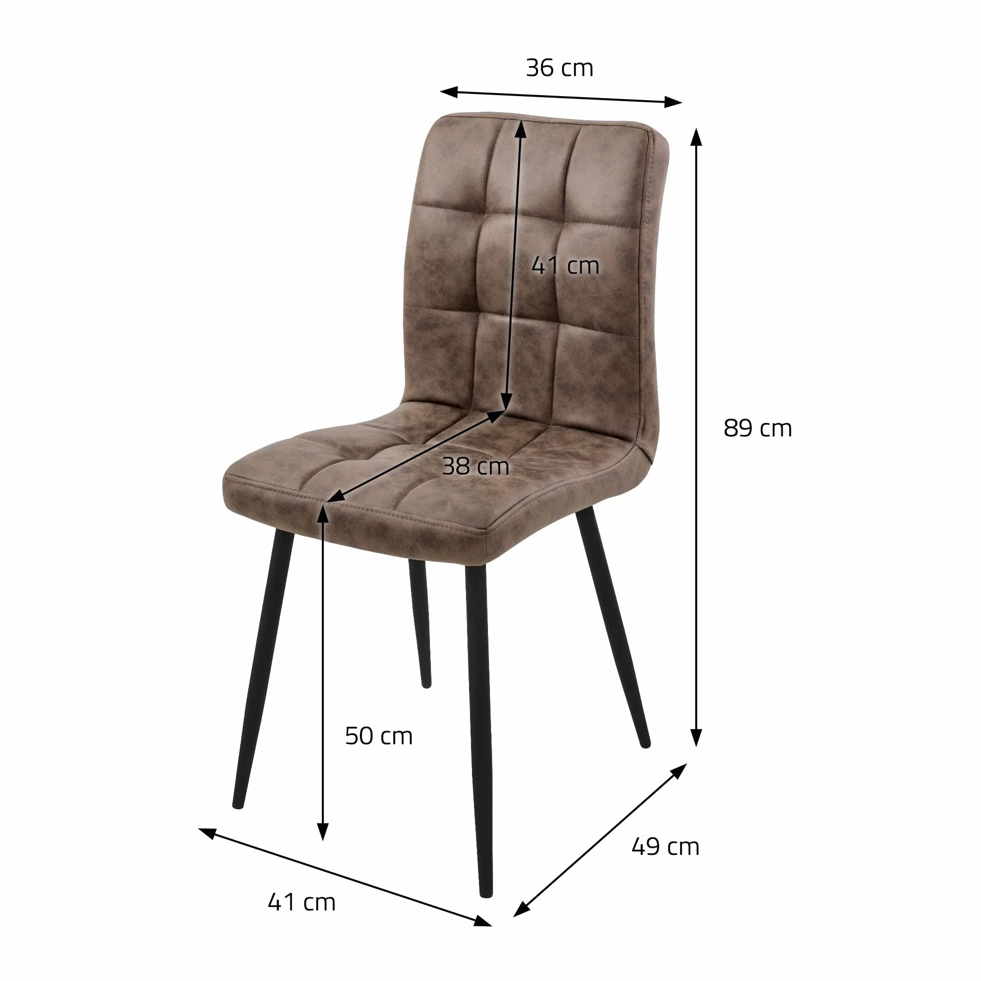ML-Design Zestaw 4 krzeseł w kolorze brązowym z tapicerowanym siedziskiem z ekoskóry, metalowymi nogami, ergonomicznym kształtem do jadalni i salonu