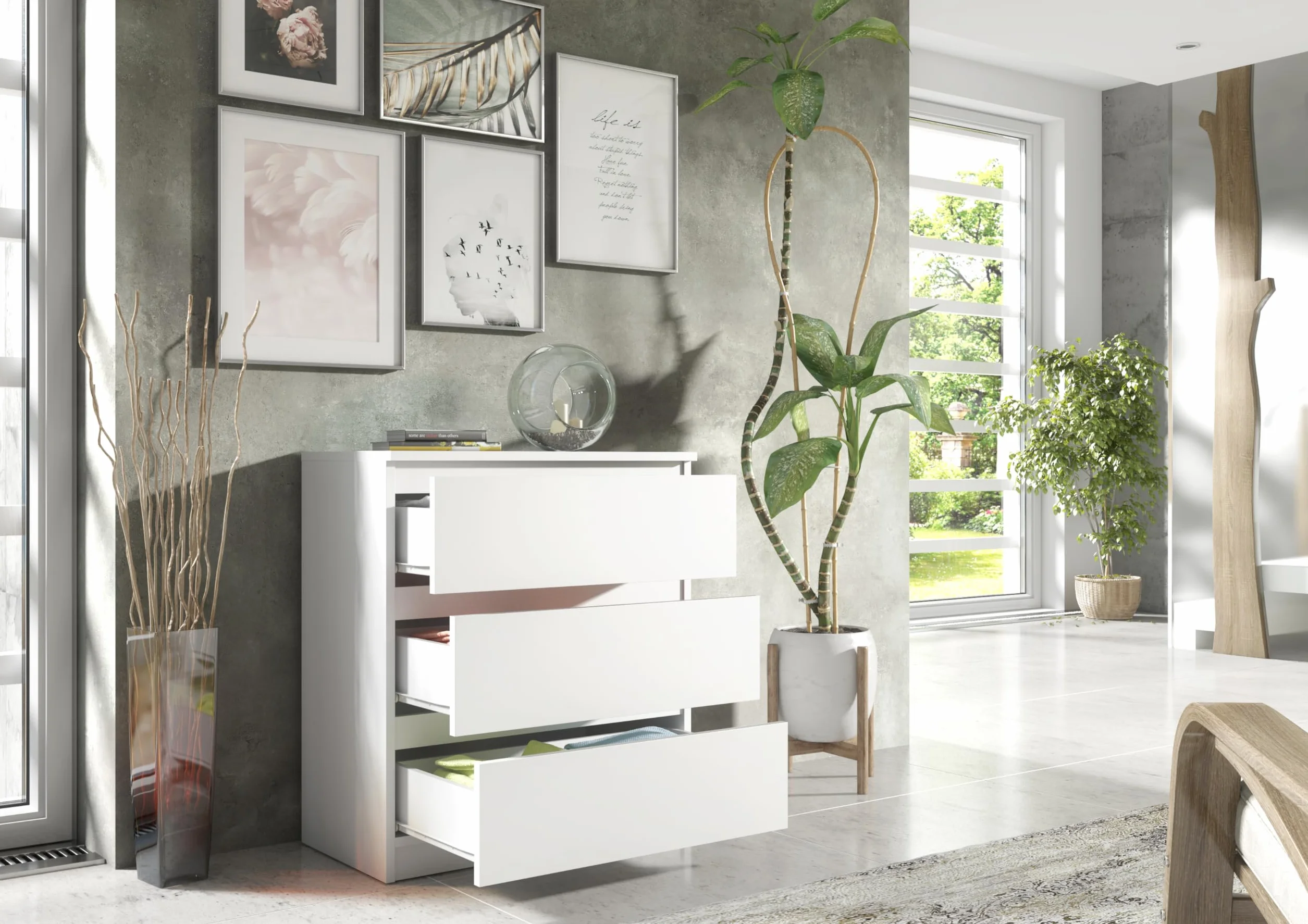 meble masztalerz Komoda Biała 70 cm Matowa z 3 szufladami - 70x78,5x39 cm - Komoda do salonu, sypialni - Szafka z szufladami - Komoda z szufladami