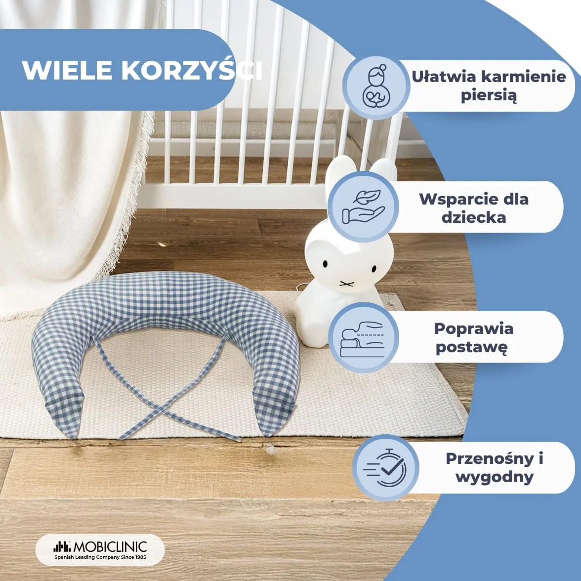 Mobiclinic®, Poduszka do Karmienia Piersią XXL, 3 w 1, Poszewka 100% Bawełny, 150 Cm, Regulowane Paski, Wielofunkcyjna, Aura, Zdejmowana i Nadająca się do Prania, Wielopozycyjna, Nadruk Vichy
