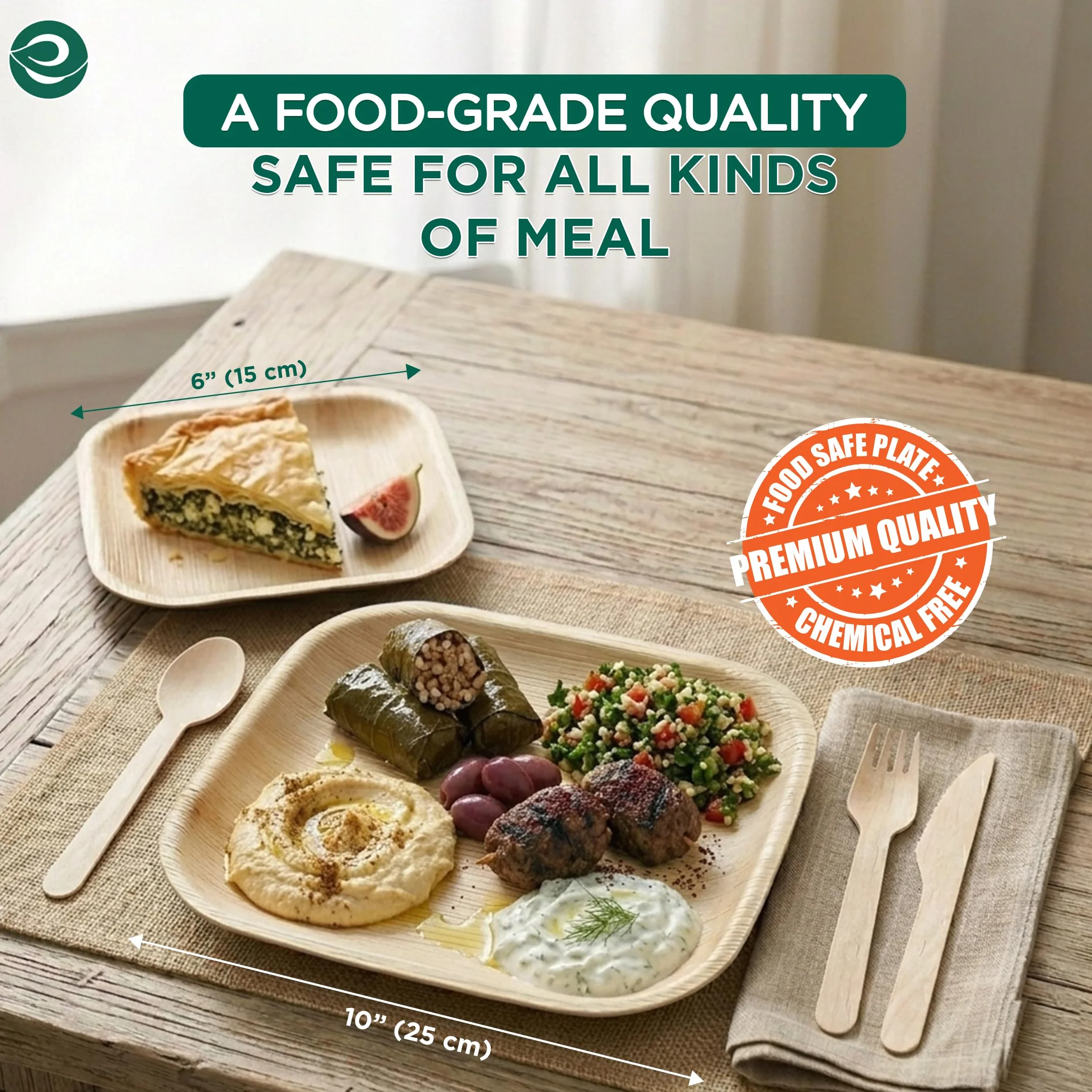 ECO SOULtalerz 50 dużych talerzy obiadowych i 50 małych na przekąski, kompostowalna zastawa stołowa przypominająca bambus, na imprezę, grill