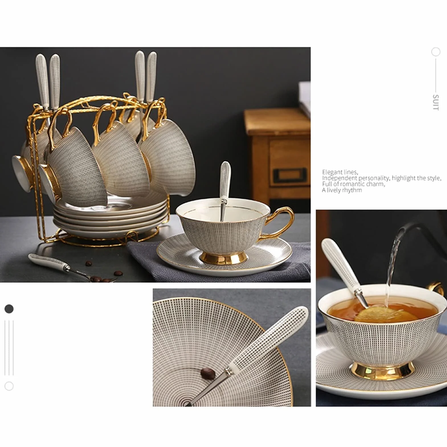 Ceramiczny zestaw kubków do kawy ze spodkiem i łyżeczką na popołudniową herbatę i wesela, eleganckie kubki do użytku domowego i biurowego