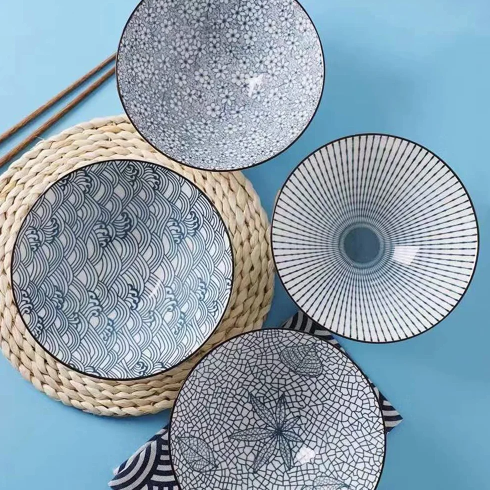 Zestaw japońskich misek do ramenu - 4 ceramiczne miski do zupy, pho, makaronu - pojemność 1,077 g, 20 cm