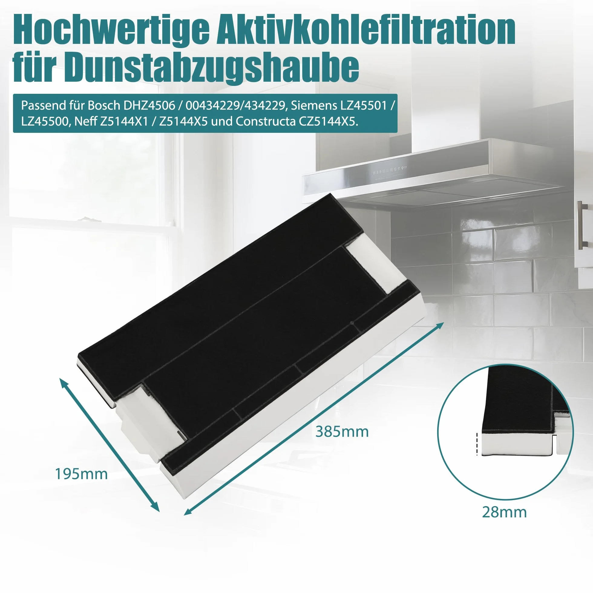 2 filtry z węglem aktywnym do Bosch DHZ4506 DHZ4505/ 00434229/434229 Siemens LZ45501 LZ45500 Neff Z5144X1 Z5144X5 Constructa CZ5144X5 Balay 004344 229 / 3BT769X wymienny filtr do okapu kuchennego