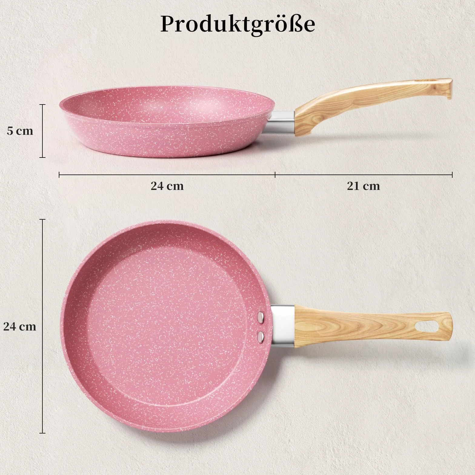 Innerwell Patelnia nieprzywierająca 24 cm, patelnia indukcyjna z powłoką ceramiczną o profesjonalnej jakości, patelnia do omletów, zdrowa patelnia granitowa, odporna na piekarnik, bez PFOA, różowa