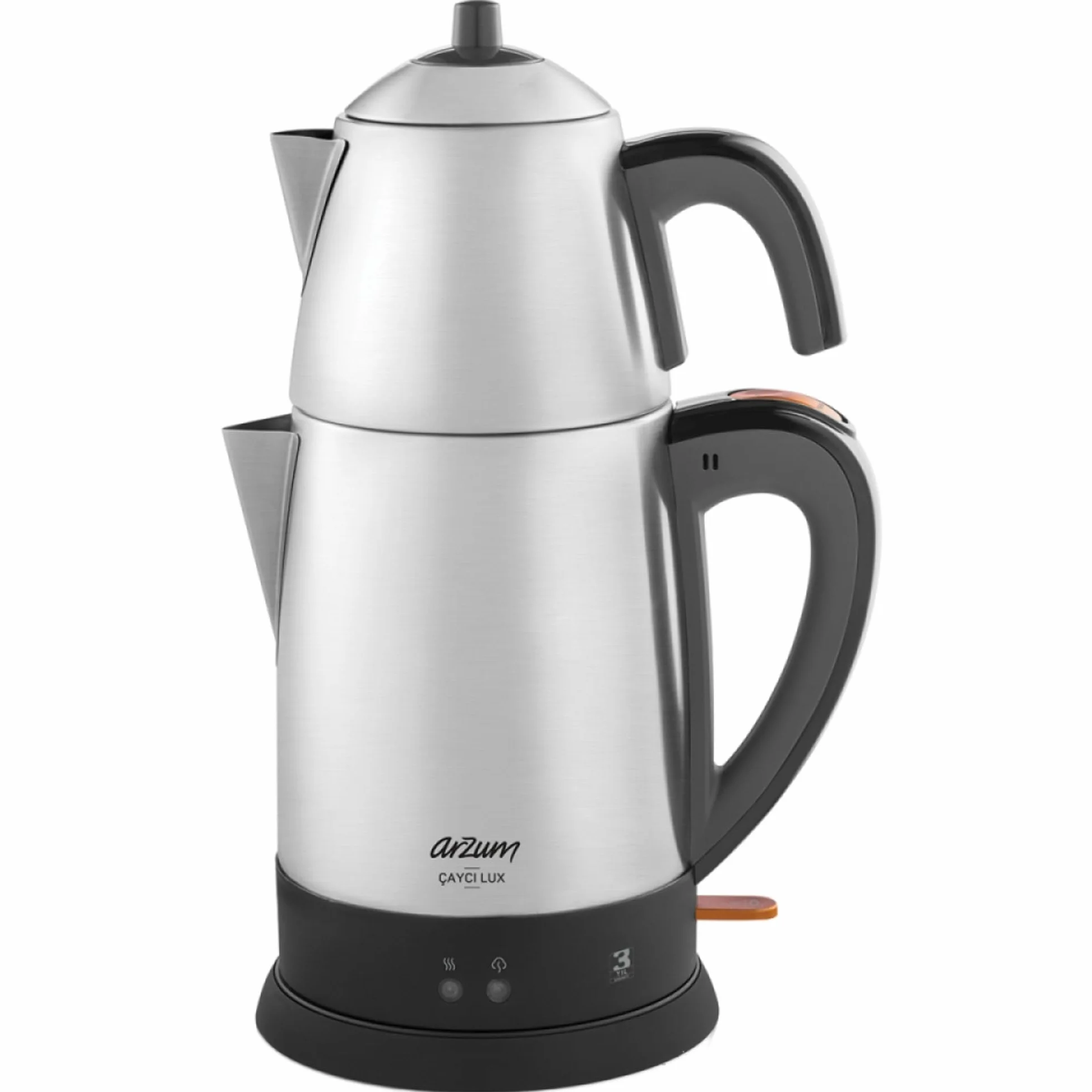 ARZUM Cayci Lux Inox ekspres do herbaty, turecki dzbanek do herbaty, stal nierdzewna, pojemność garnka 0,7 l, pojemność podgrzewacza wody 1,8 l - 1800 W