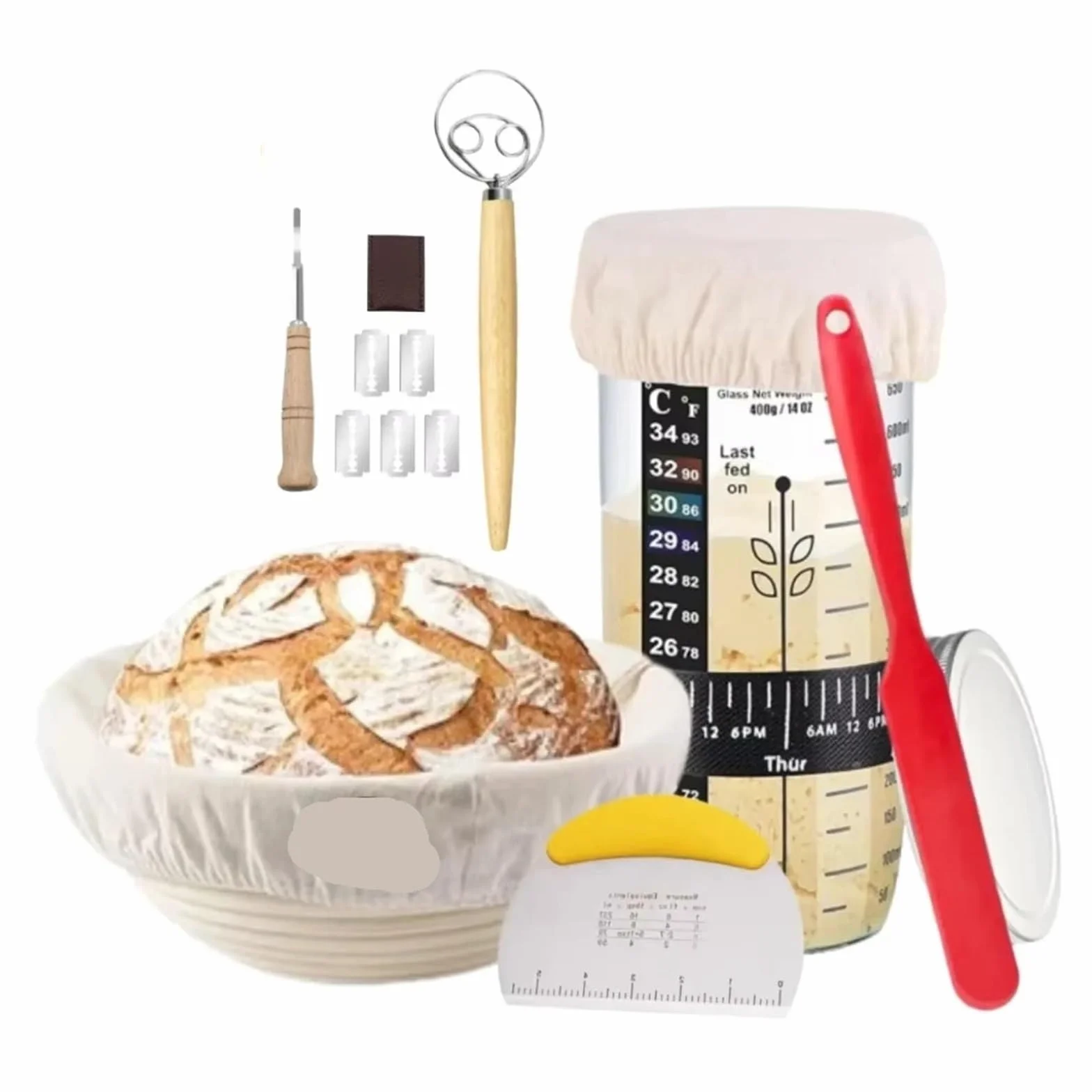 Zestaw startowy do chleba na zakwasie, oznakowany pasek karmienia, dla entuzjastów pieczenia, artykuły ​​chleba(9.84inch 15pcs)