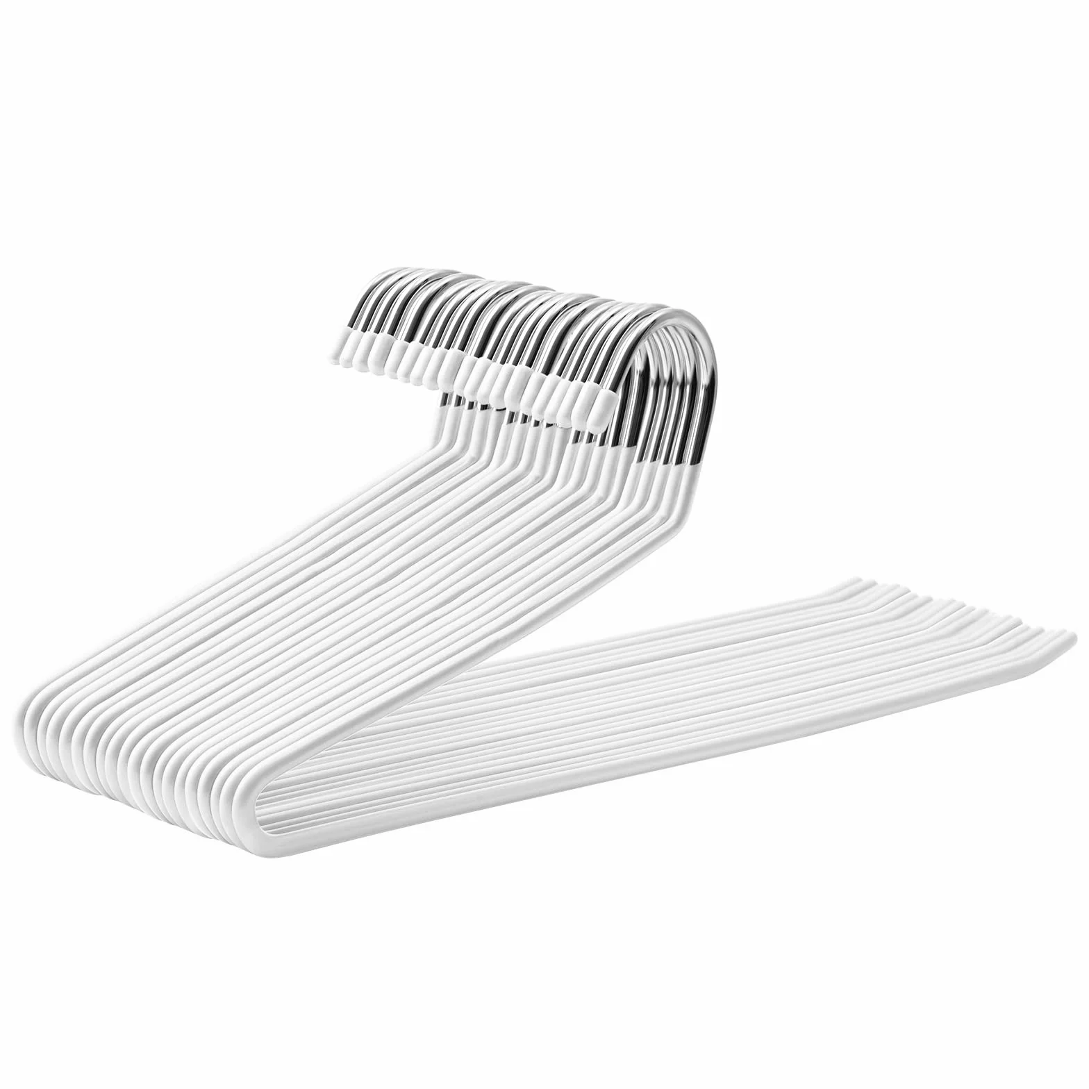 SONGMICS Zestaw 20 wieszaków na spodnie metalowe, z otwartym palcem, powłoka antypoślizgowa, oszczędność miejsca, długość 38 cm, biały CRI008W01