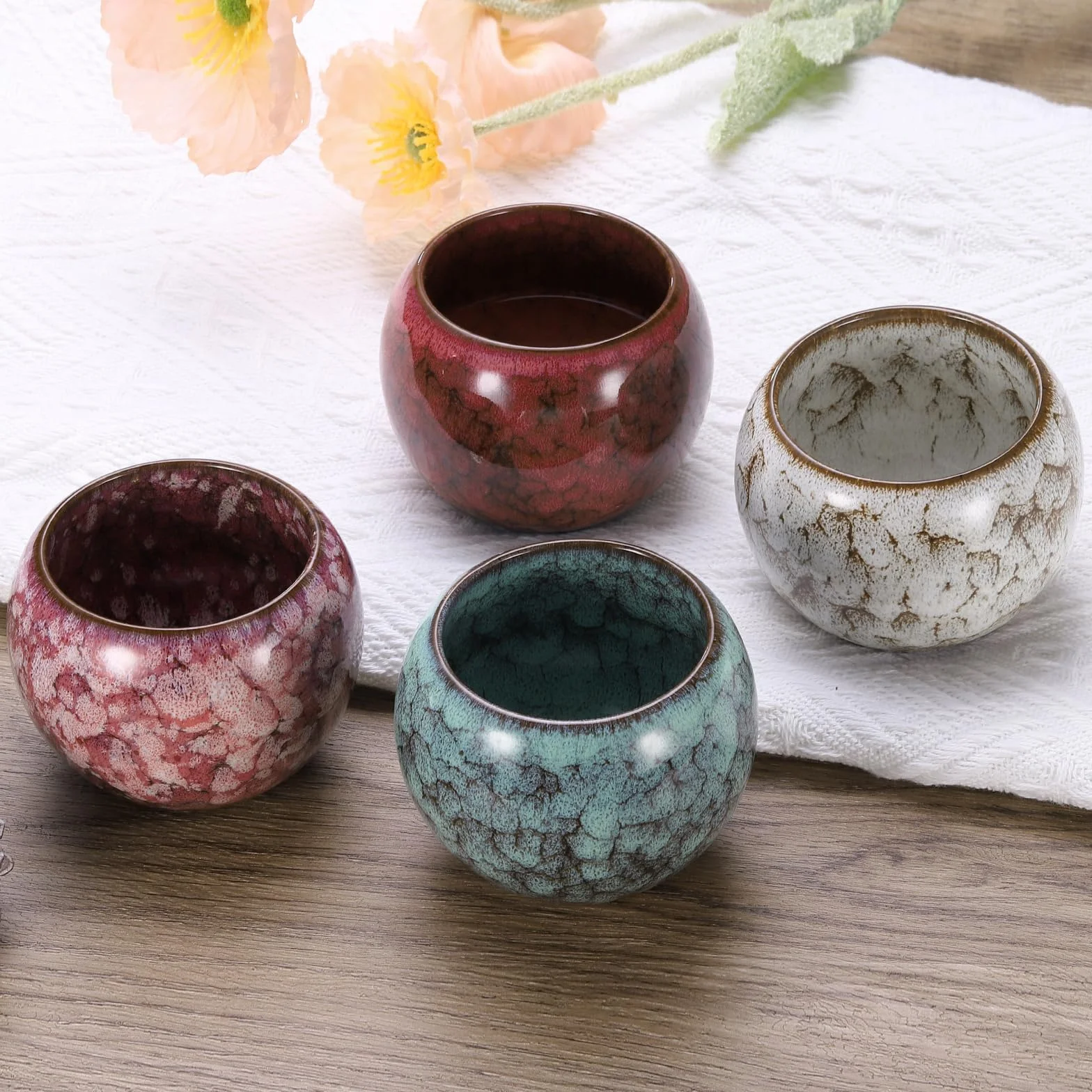 QUARKZMAN Filiżanki do herbaty chińska japońska ceramika 5,07 uncji zestaw do herbaty Gong Fu ręcznie robiona ceramiczna emalia bez uchwytu mały kubek do herbaty Mate Coffee Wino napoje Dom i prezenty