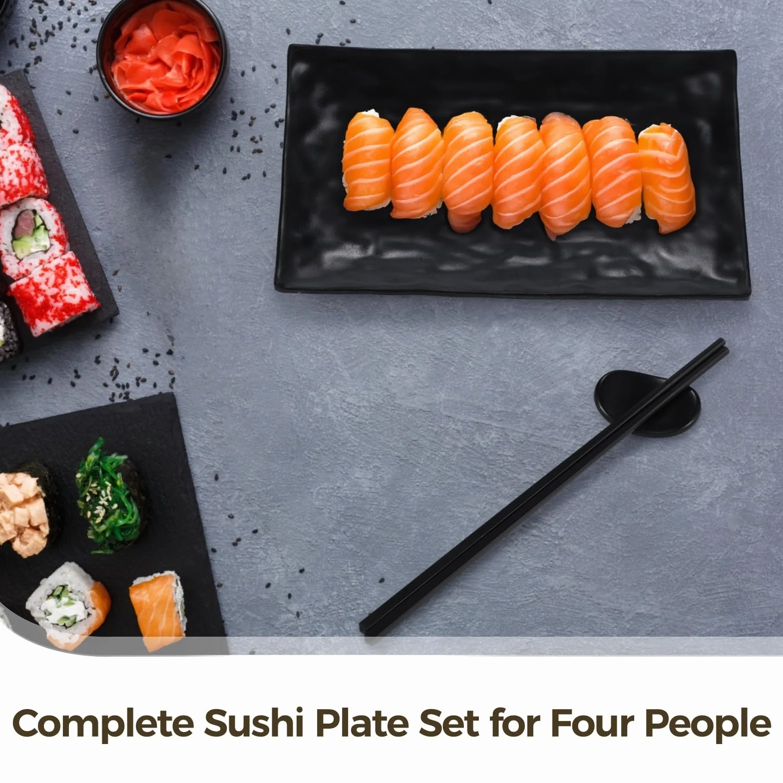 16-częściowy zestaw do sushi, idealny dla 4 osób: talerze, miski, pałeczki i resztki w zestawie do kompletnej jadalni