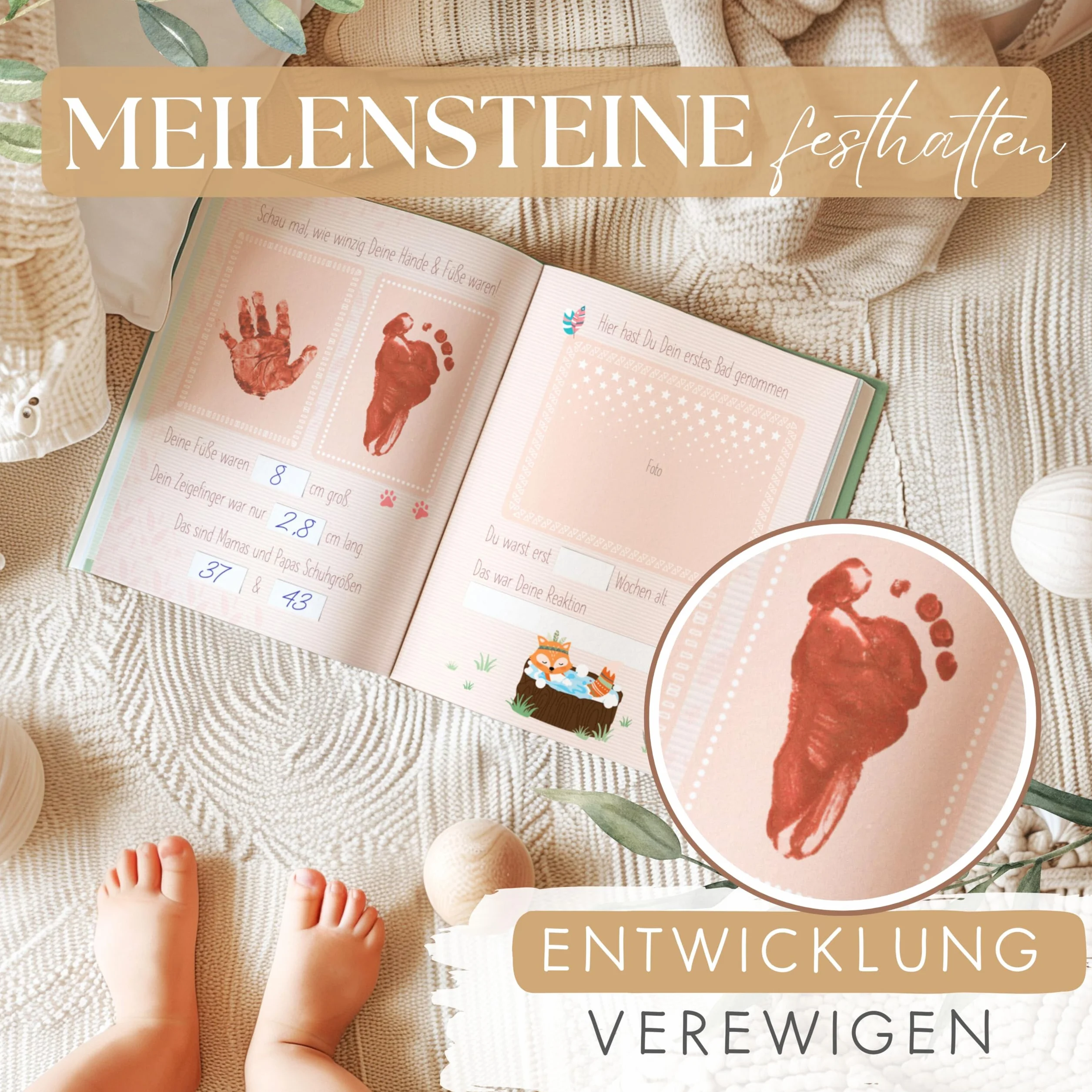 TWIVEE - Babyalbum - Babybuch zum Eintragen - Mädchen und Jungen - Baby - Erinnerungsbuch für das erste Jahr