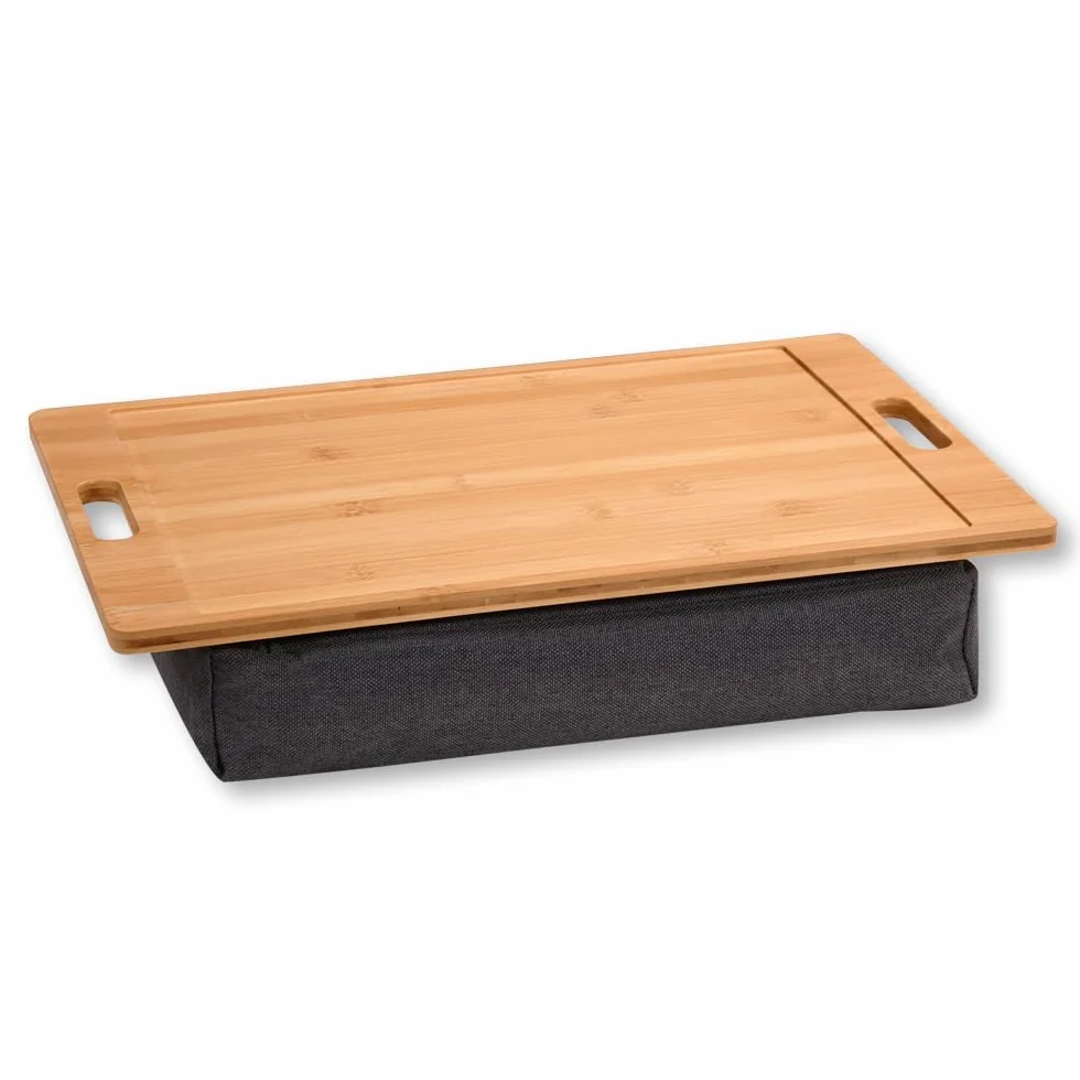 Kesper | Taca na kolano, materiał: bambus, tkanina, wymiary: 45 x 31 cm/wysokość: 8 cm, kolor: brązowy, szary | 77622
