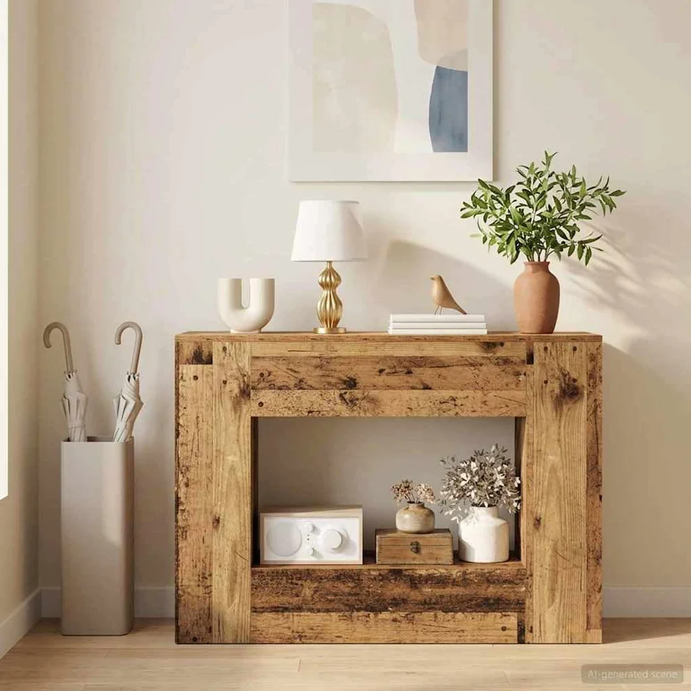 Générique Drewniany stół konsola z półkami 101 x 29 x 74 cm | Elegancki design, przestronne przechowywanie, łatwa konserwacja, idealne wejście do salonu