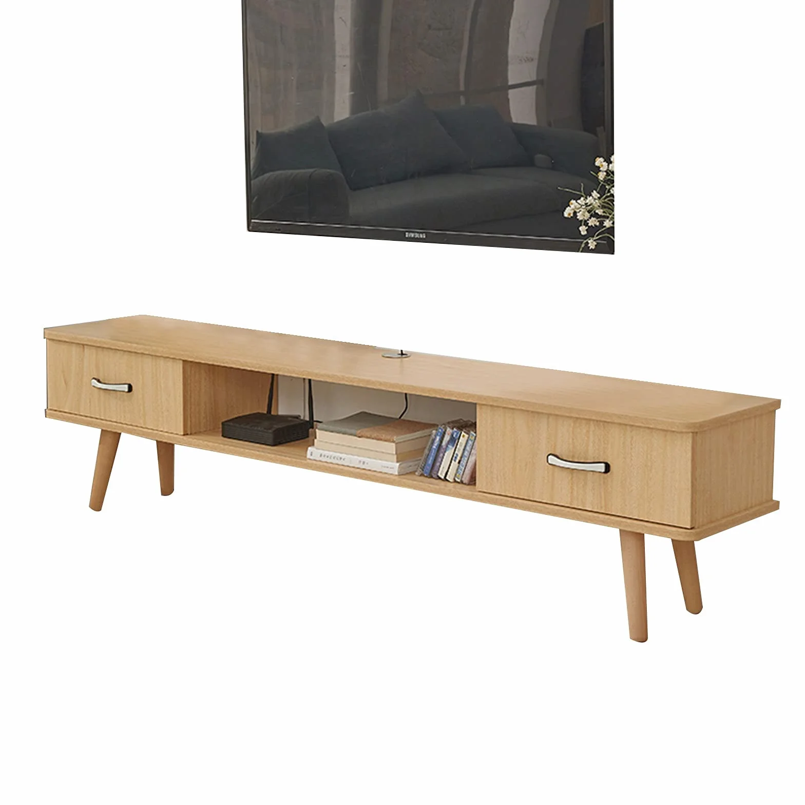 47-calowy pionowy stojak na telewizor z litego drewna kompaktowa konsola do salonu stylowa niska szafka samodzielne rozwiązanie do przechowywania nowoczesny design (kolor: B Rozmiar: 120 cm)