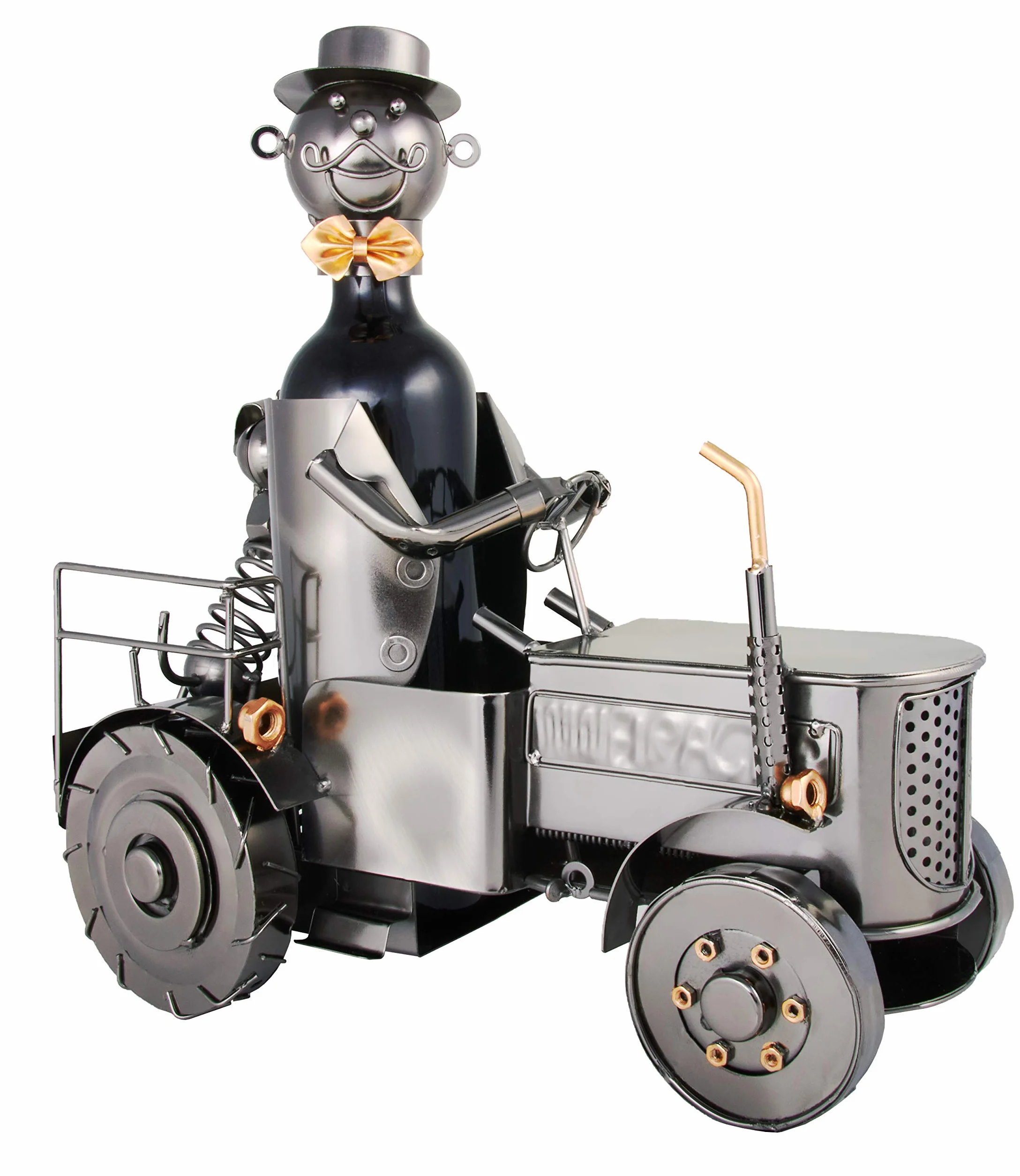 BRUBAKER Stojak na Butelkę Wina Traktor z Kierowcą I Psem - Deco Traktor Obiekt z Metalu - Stojak na Butelki z Kartką z Życzeniami dla Wina Prezent