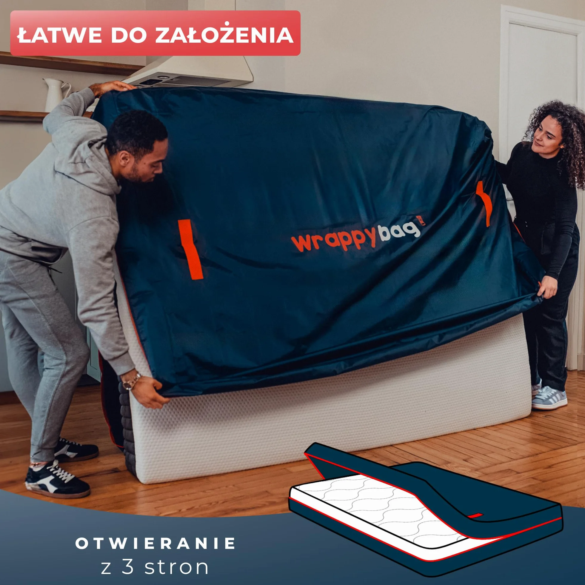Pokrowiec Ochronny na Materac z Poliestru Oxford 70x140 cm z 4 Uchwytami Transportowymi