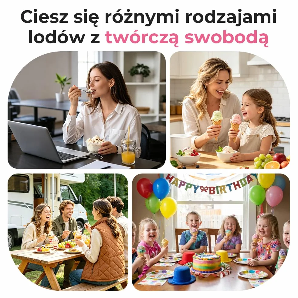 Maszyna do Lodów Miękkich 2L, Stal Nierdzewna z Pokrywką, Zawiera Książkę Kucharską i łyżkę do Lodów, do Przygotowywania Lodów, Mrożonego Jogurtu i Sorbetu