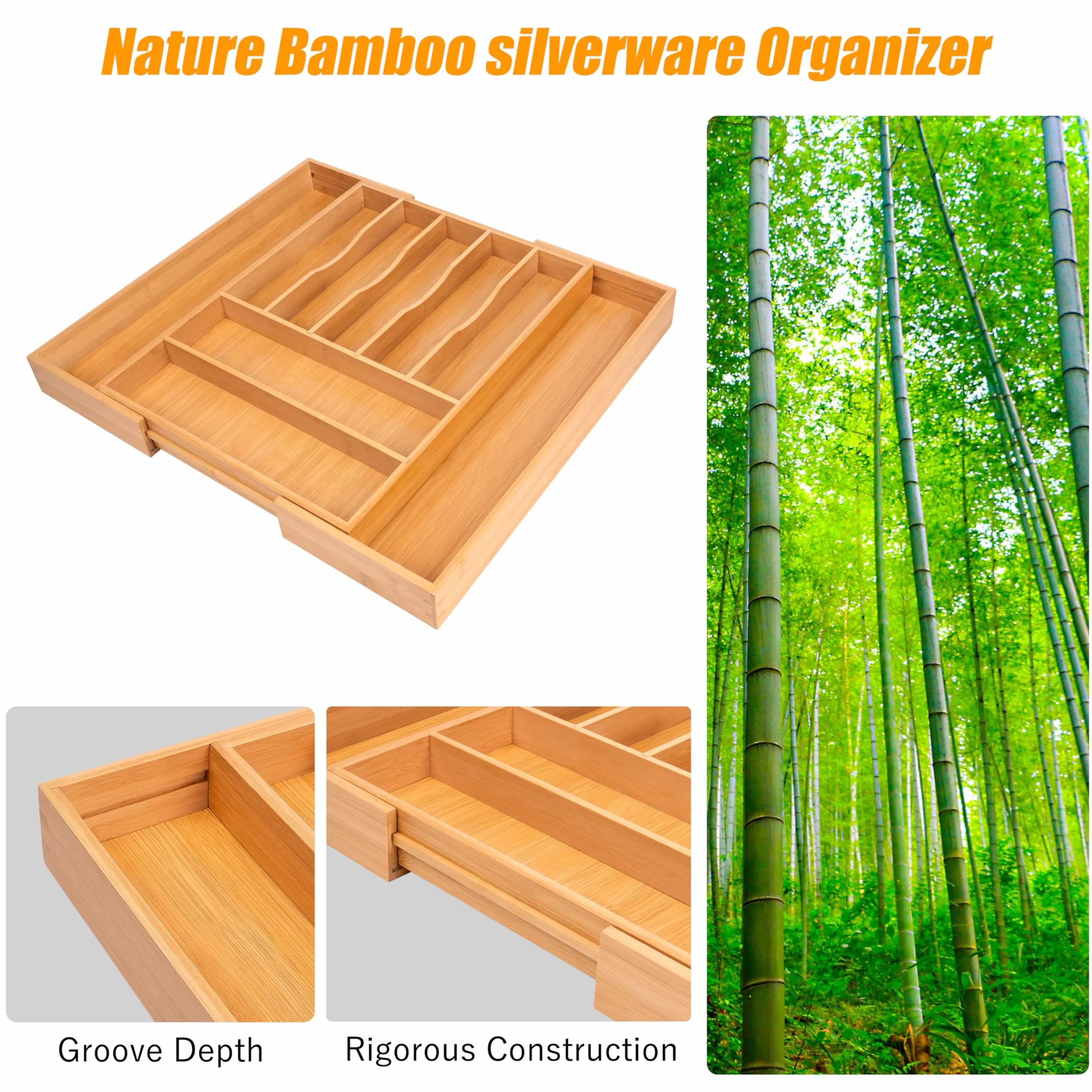 Bellsal Organizer na sztućce, organizer do szuflady kuchennej, 9 natura