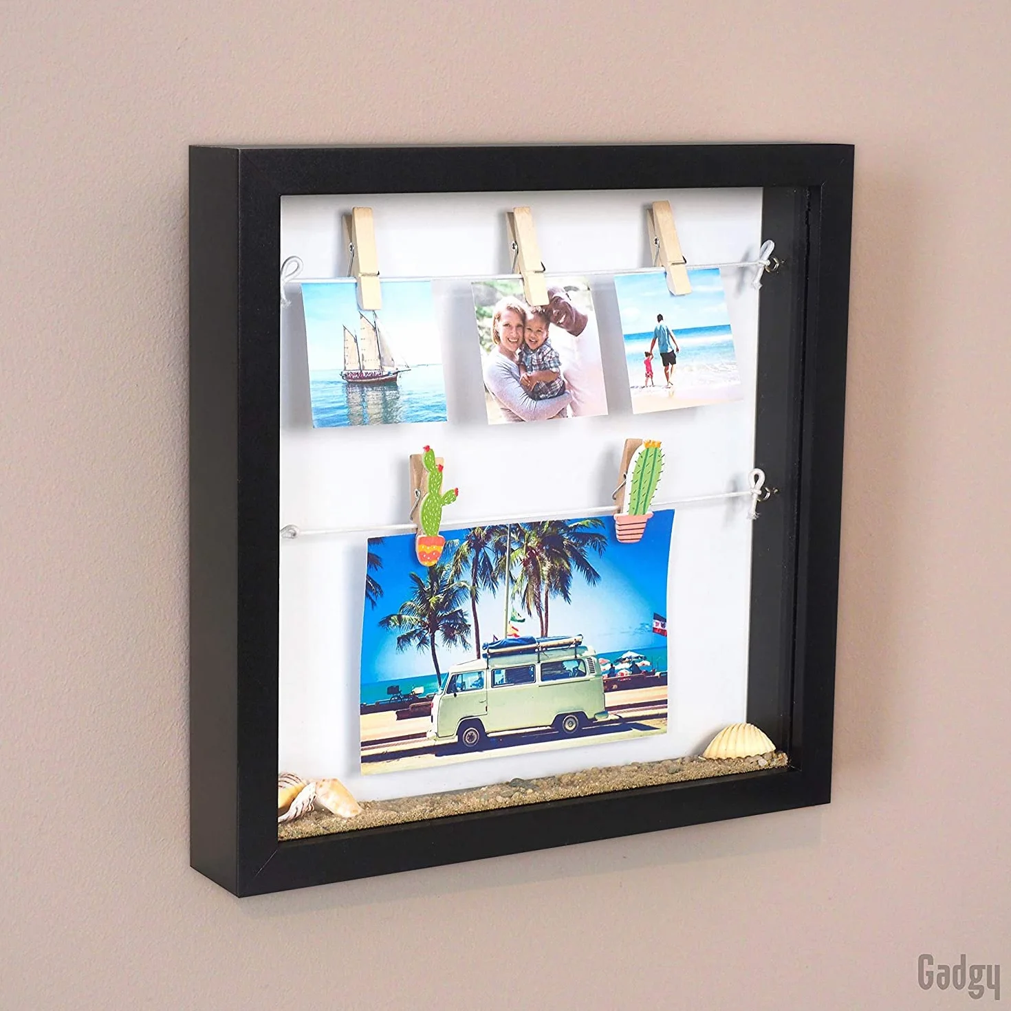 Gadgy Ramka Pudełkowa 3D Shadow Box 18 Klipsów na Zdjęcia Czarna 25x25x4 cm