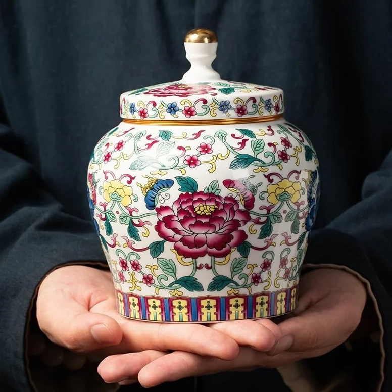 CMBSSTFC Zestaw do herbaty Niebiesko-białe kolorowe puszki na herbatę Ceramiczne, odporne na wilgoć, zamknięte puszki w stylu chińskim Czarna herbata do użytku domowego Biała herbata Luźne puszki do