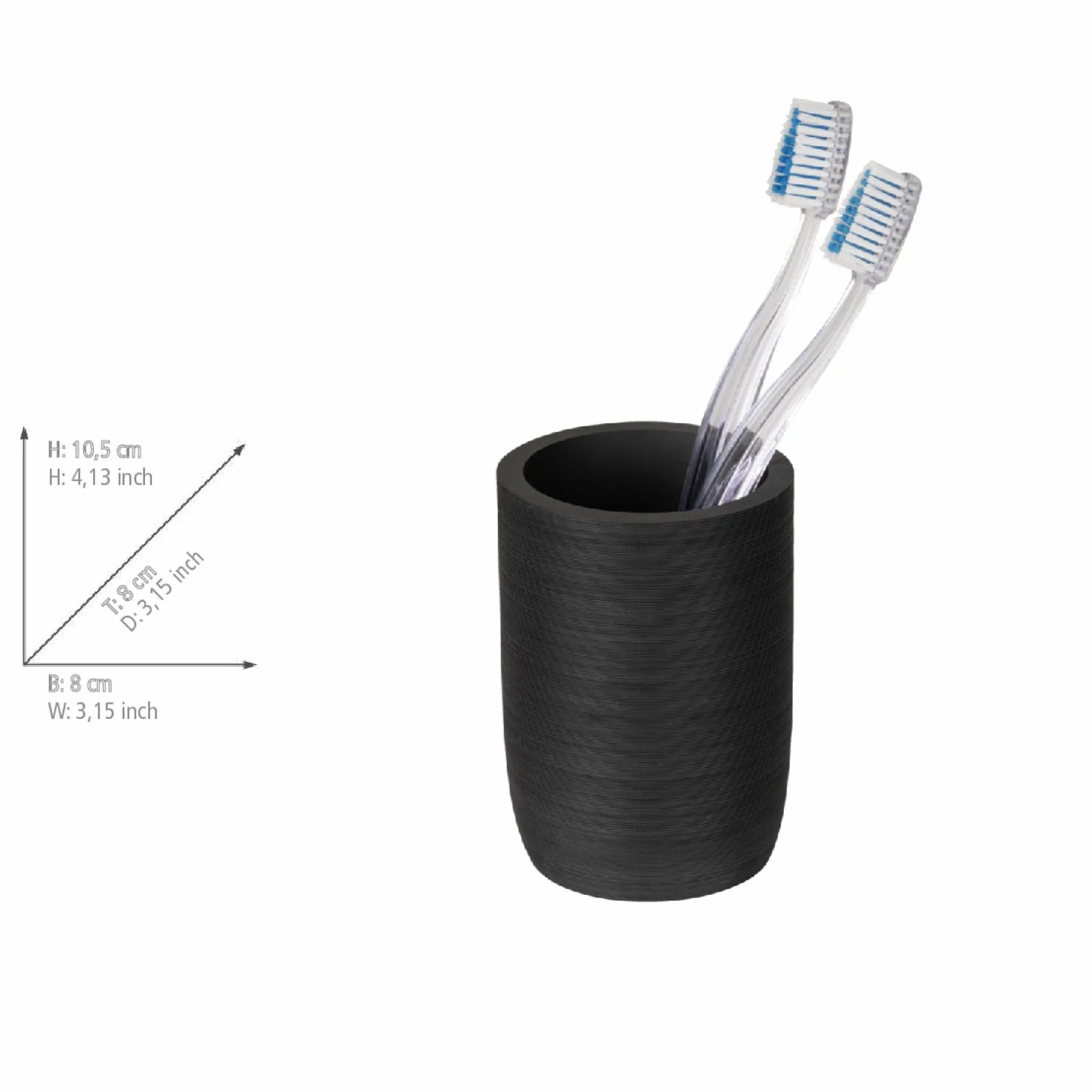 WENKO Altavalle elegancki uchwyt na szczoteczki do zębów z żywicy poliestrowej, wolnostojący, Ø 8 cm, wysokość 10,5 cm, czarny