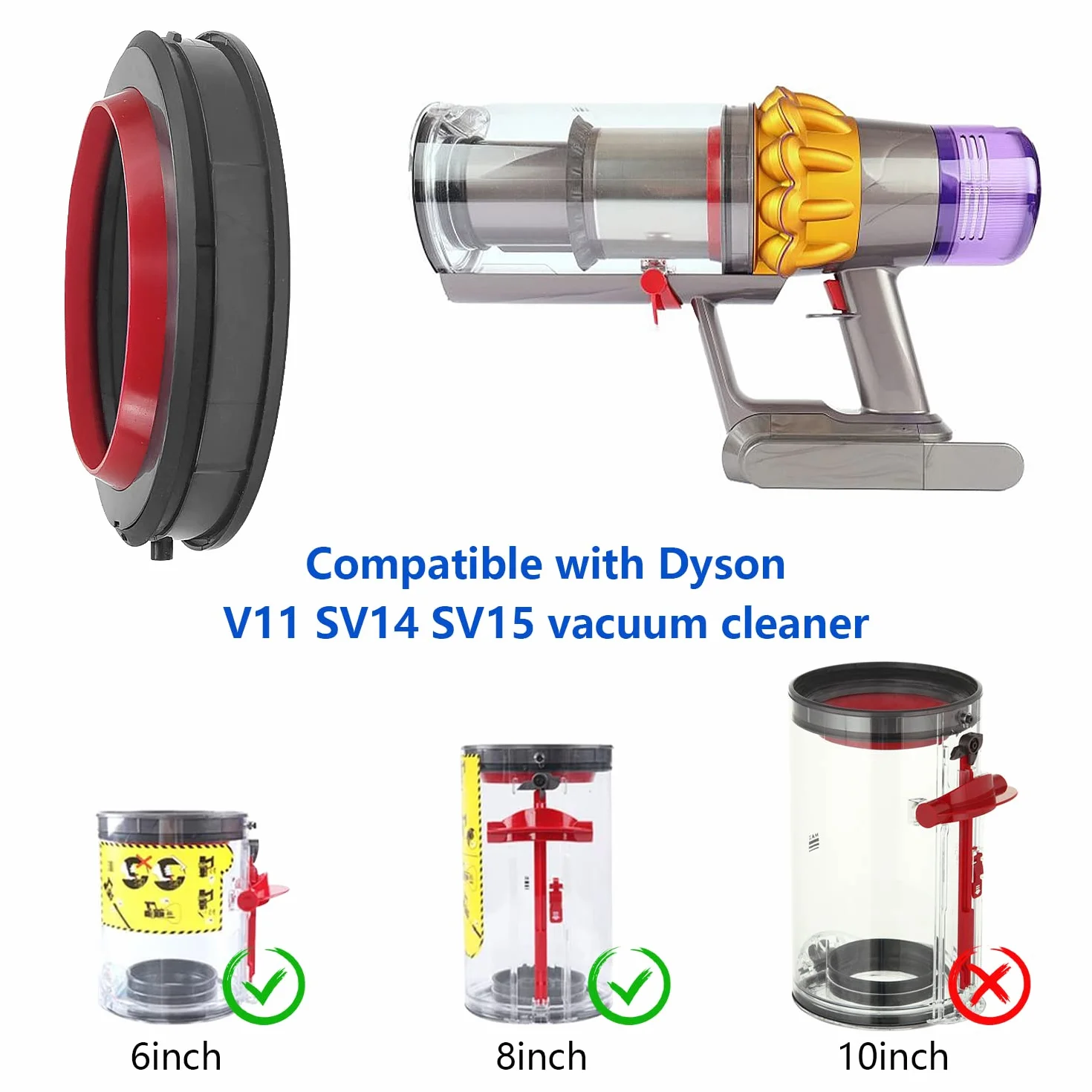 O-ringi do pojemnika na kurz do odkurzacza Dyson V11, sztywny pierścień uszczelniający kompatybilny z akcesoriami Dyson V11 SV14 SV15, części zamienne do odkurzacza Dyson z wkrętakiem