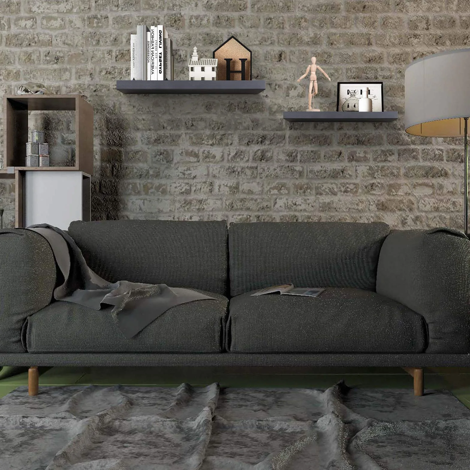 WOLTU RG9316dgr-4 4 x regał ścienny, regał na książki, regał dekoracyjny, półki ścienne z płyty MDF, zestaw 4 regałów wiszących, ciemnoszary, 110 x 23 x 3,8 cm