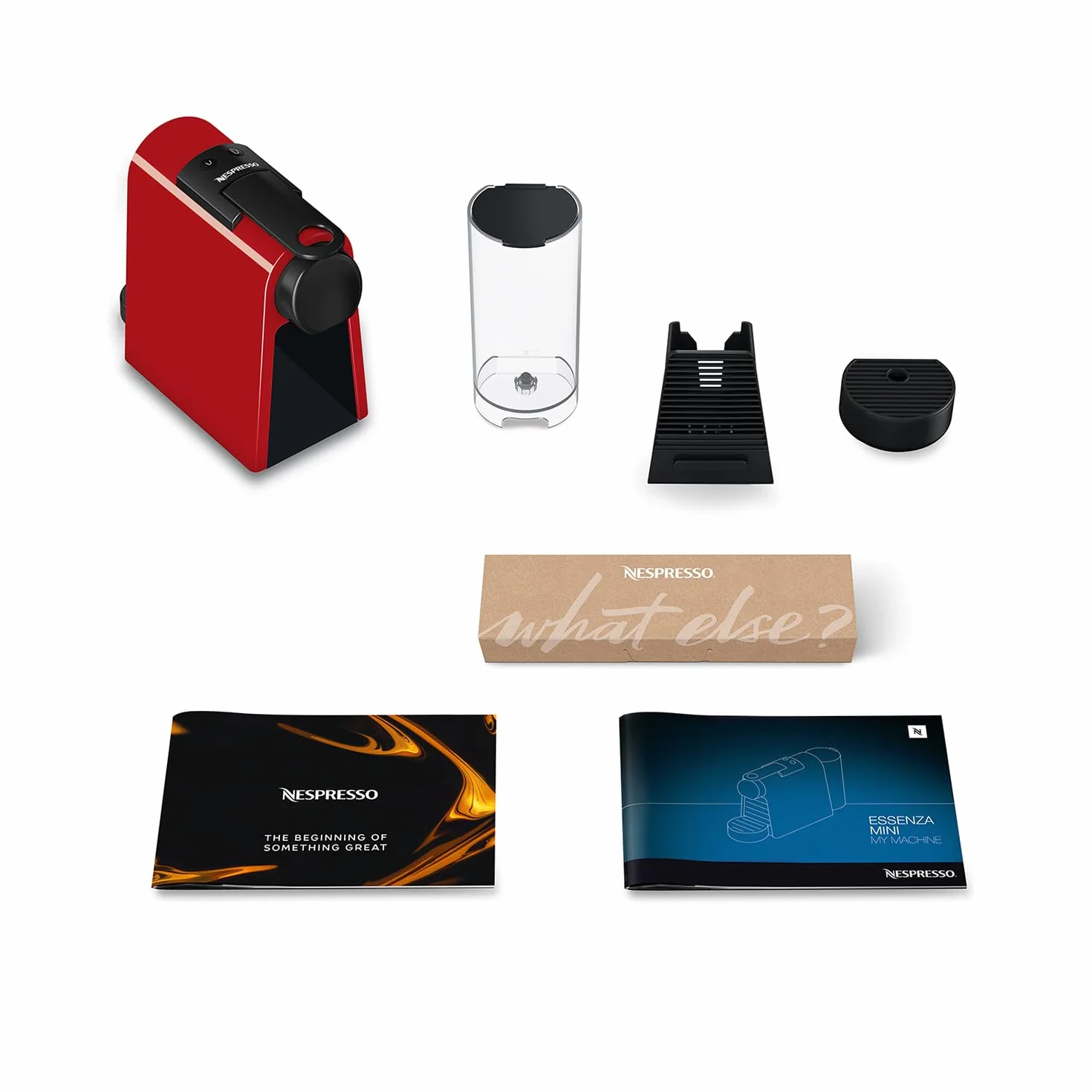Nespresso De'Longhi Essenza Mini EN 85.R ekspres do kawy na kapsułki, zestaw 7 kapsułek w różnych smakach, ciśnienie pompy 19 bar, oszczędność miejsca, 0,6 l, czerwony