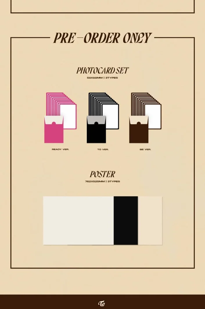 TWICE READY TO BE 12. mini album 3 wersje ZESTAW CD+1 P składany plakat na opakowaniu + fotoksiążka + 1p pocztówka + 1p wiadomość karta fotograficzna + 5p karta fotograficzna + śledzenie Kpop Sealed