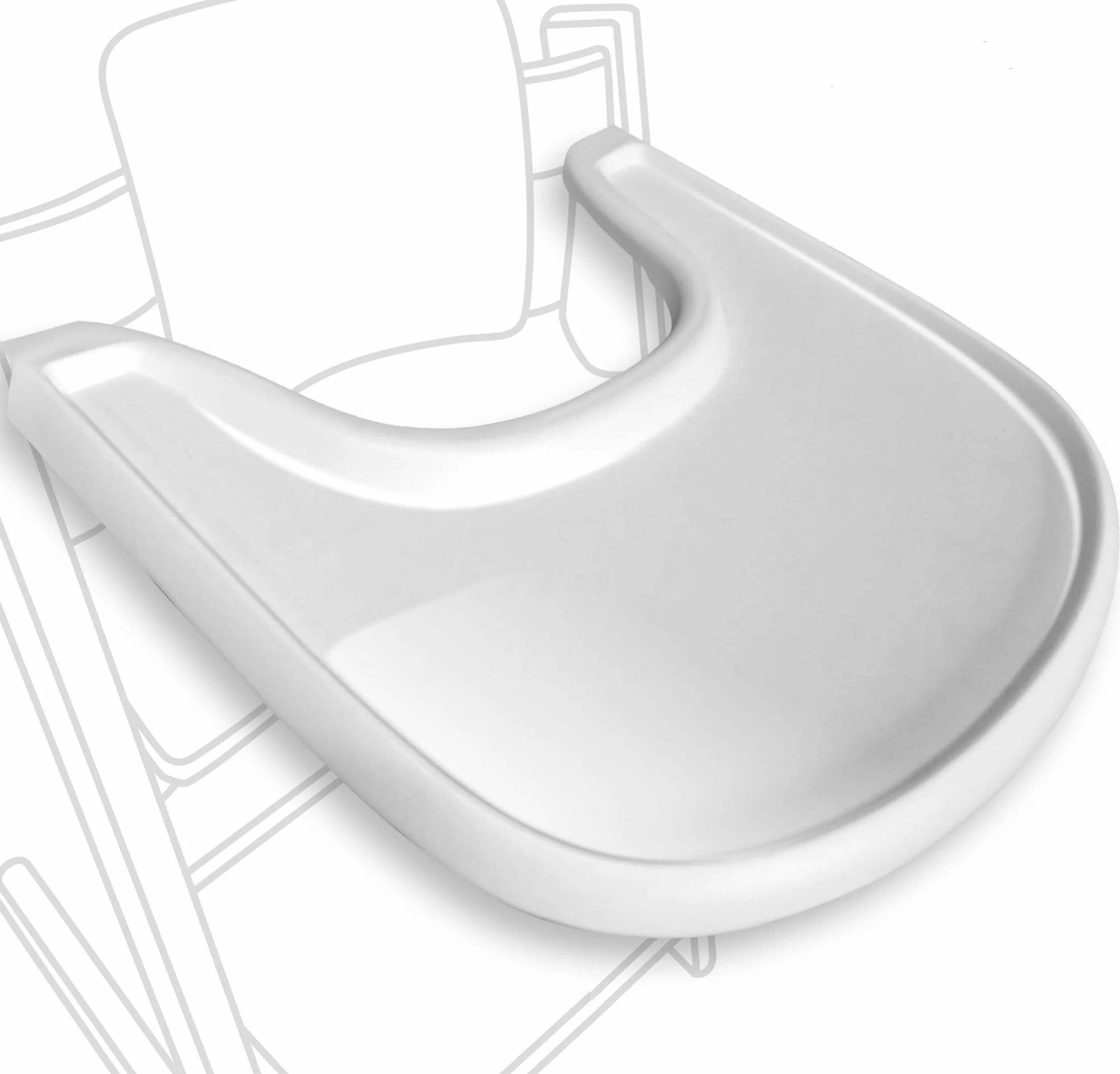 Stół do wysokiego krzesła kompatybilny z krzesłem Stokke Tripp Trapp z wydajną, gładką powierzchnią ssącą, ergonomiczną, łukowatą konstrukcją, błyszcząco-białym, nie zawiera BPA, łatwy montaż