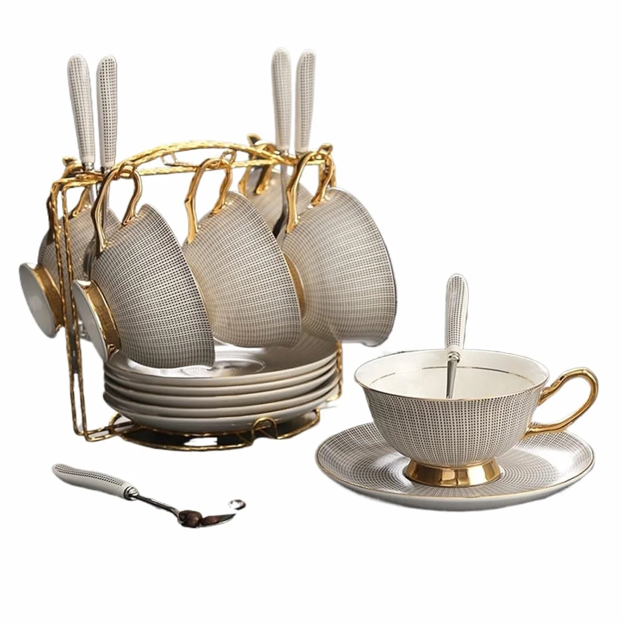 Ceramiczny zestaw kubków do kawy ze spodkiem i łyżeczką na popołudniową herbatę i wesela, eleganckie kubki do użytku domowego i biurowego