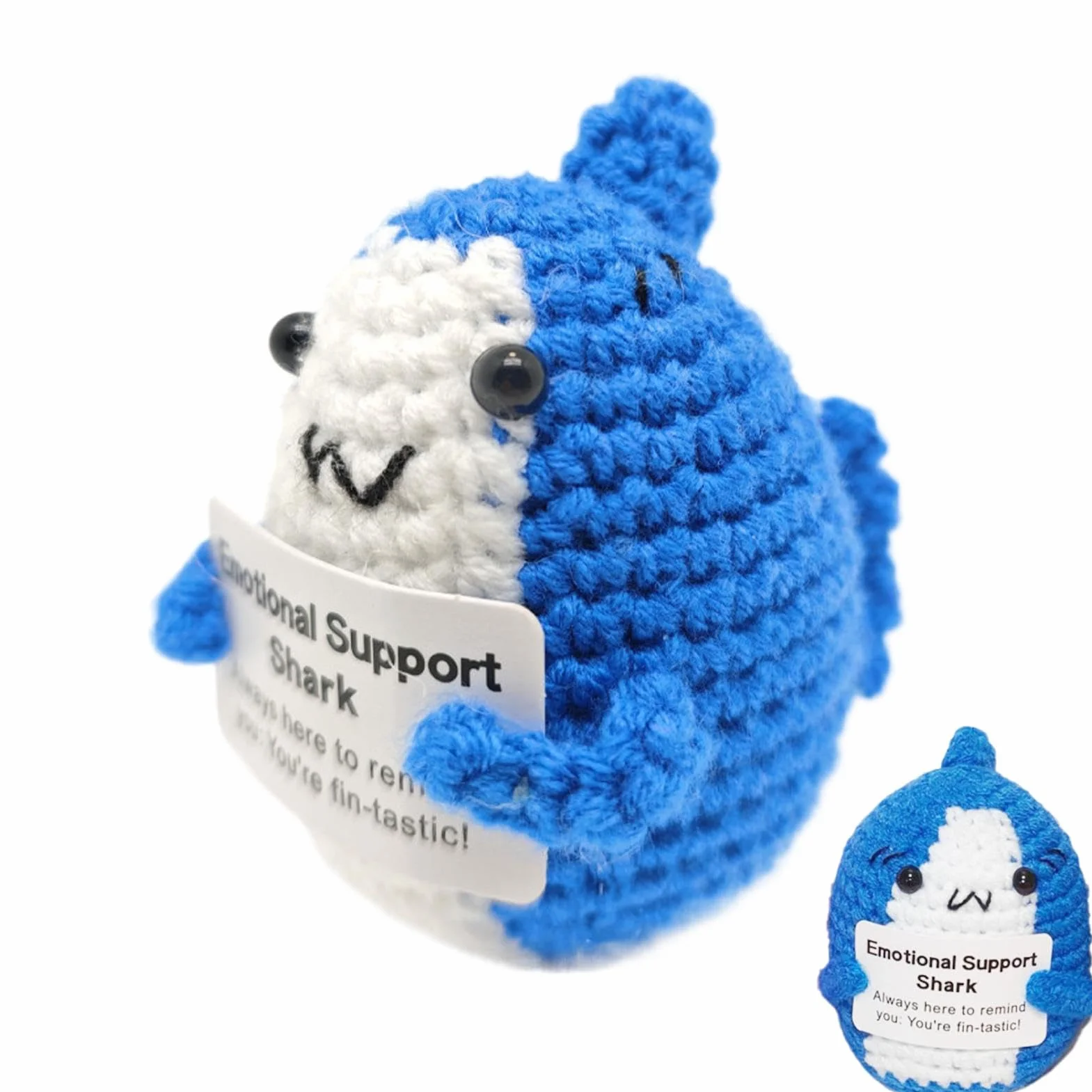 Emotional Support Shark, Positive Knitted Shark, 2.36x2.17x2.95in Soft Plush Support Animal, Gray/Pink/Blue Handmade Harpy Doll, Comforting Stuffed Toy for Boys and Girls