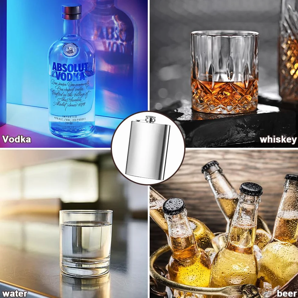 Piersiówka ze stali nierdzewnej, 2 sztuki, 227 ml, piersiówka mała, z 2 lejkami ze stali nierdzewnej, szczelna, nierdzewna, Hip Flask, 2 sztuki
