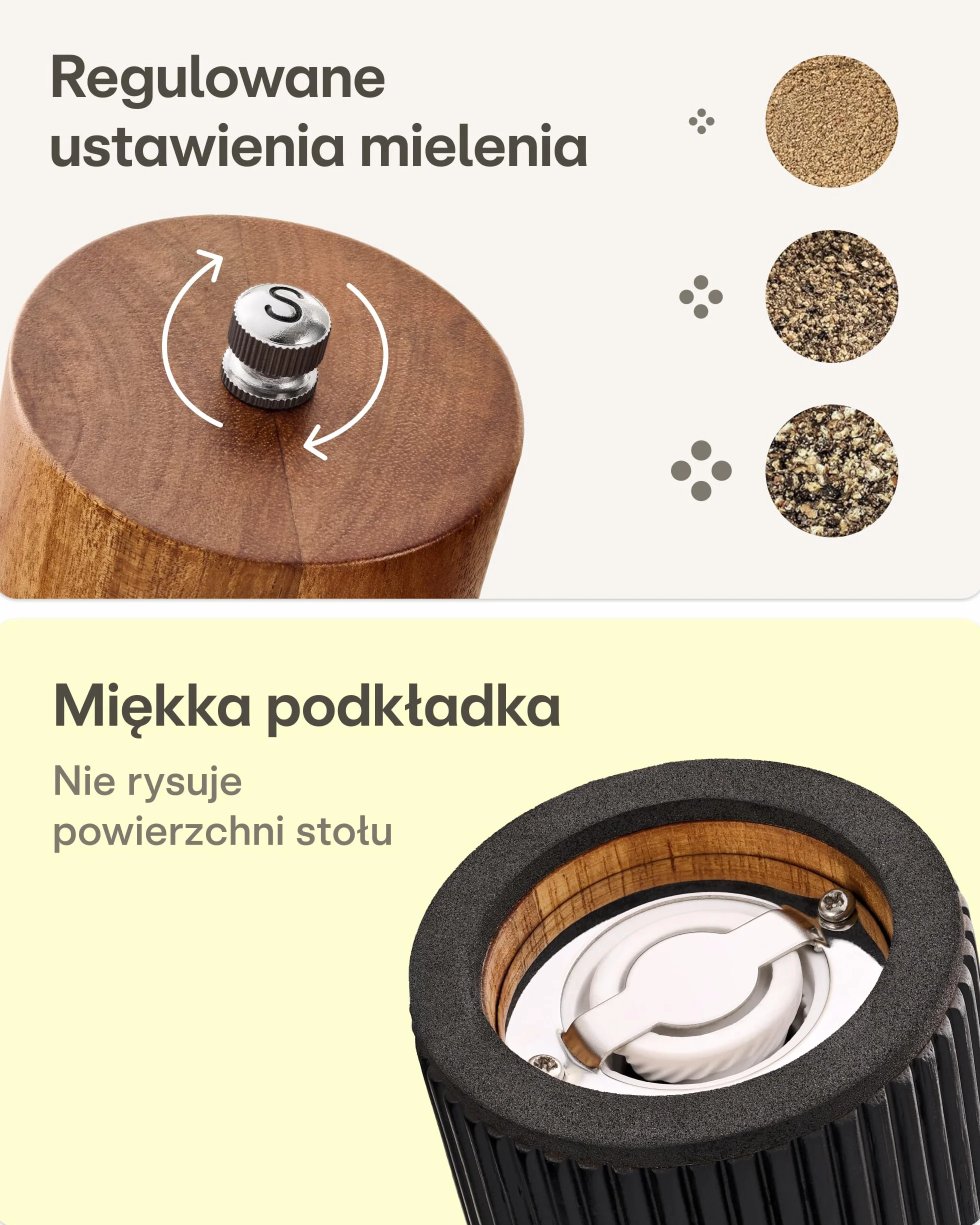 Praknu Zestaw Młynków Do Soli I Pieprzu Z Drewna Akacjowego FSC® – Elegancki Design Z Ceramicznym Mechanizmem – Płynna Regulacja I Trwałość – Czarny – Duży