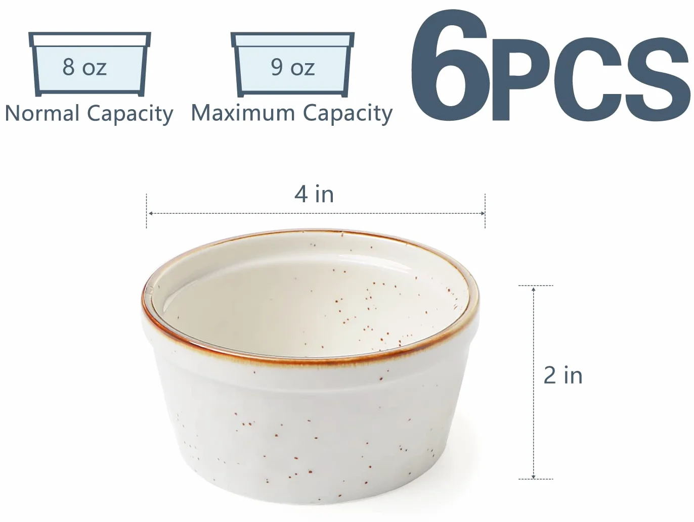 ONEMORE Ceramiczne miski Ramekins 235 ml nadają się do mycia w zmywarce, mini miski na pudding suflet, lody, zestaw 6 szt