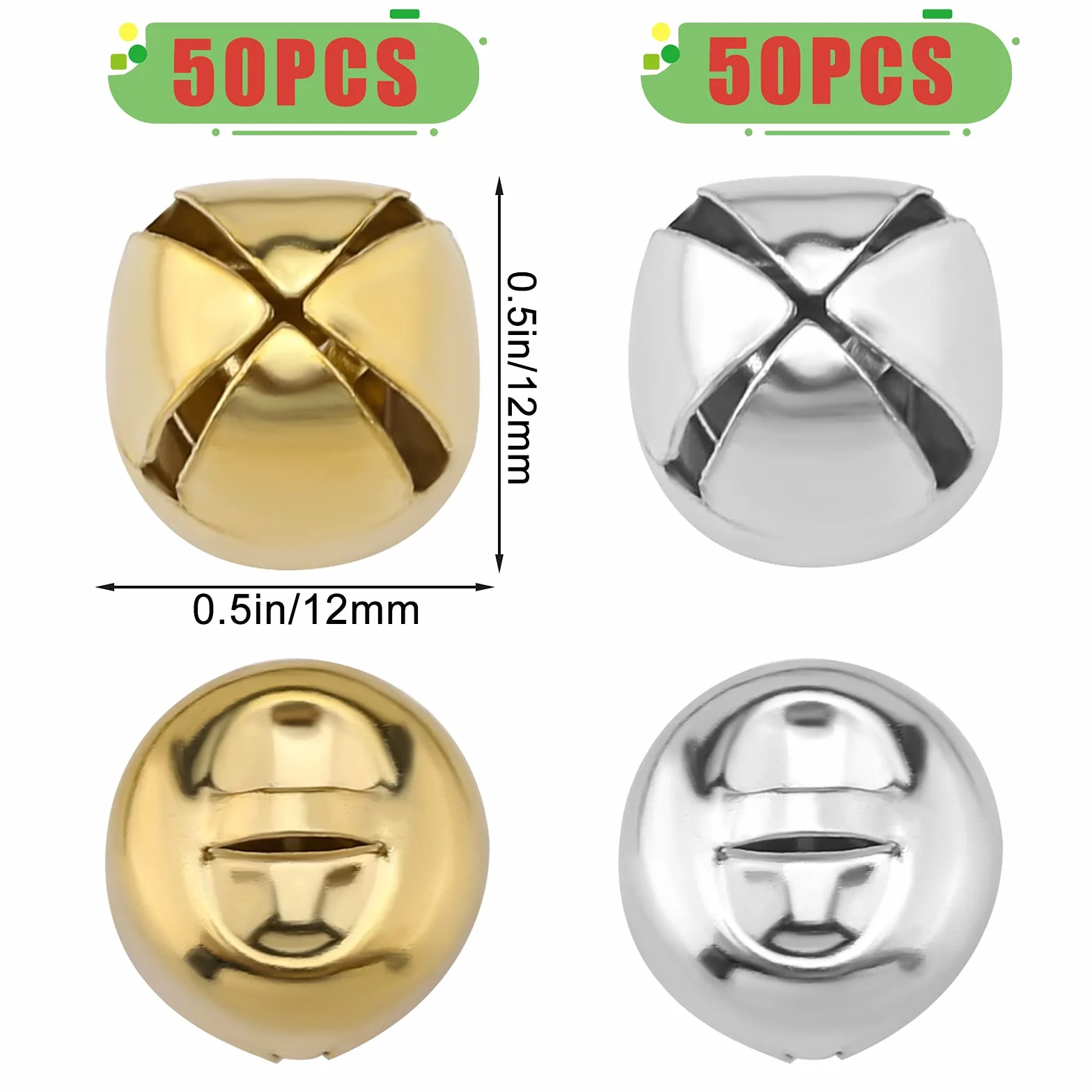 SAVITA 100szt Swiateczne Jingle Bells, Metalowe Swiateczne Mini Dzwonki do Dekoracji Swiatecznych DIY Festival (50 Sztuk Srebra i 50 Sztuk Zlota, 1,2 cm)